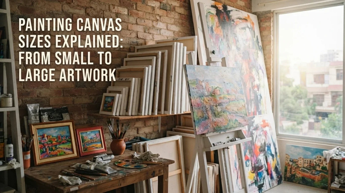 Guide showing standard painting canvas sizes for modern small and large canvas art.