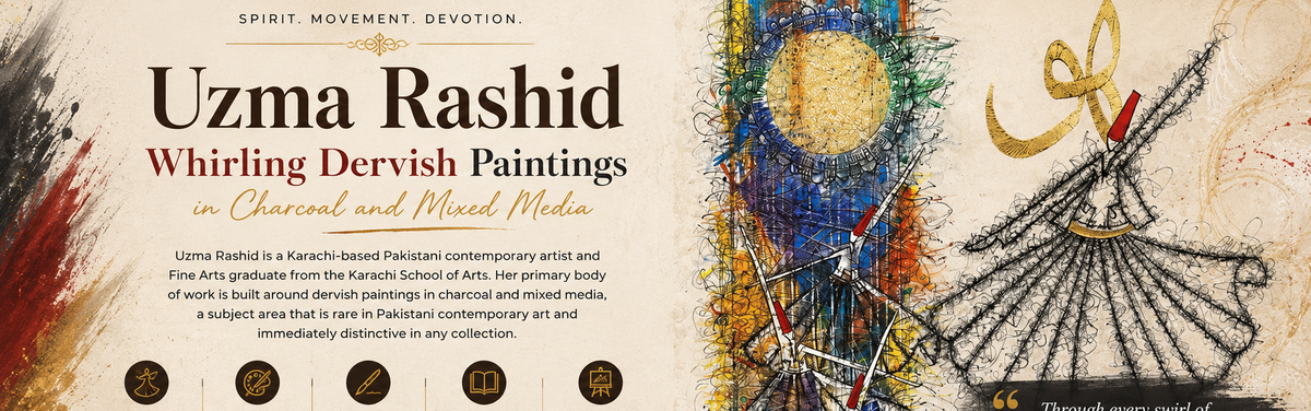 Uzma Rashid, Whirling Dervish Paintings in Charcoal and Mixed Media