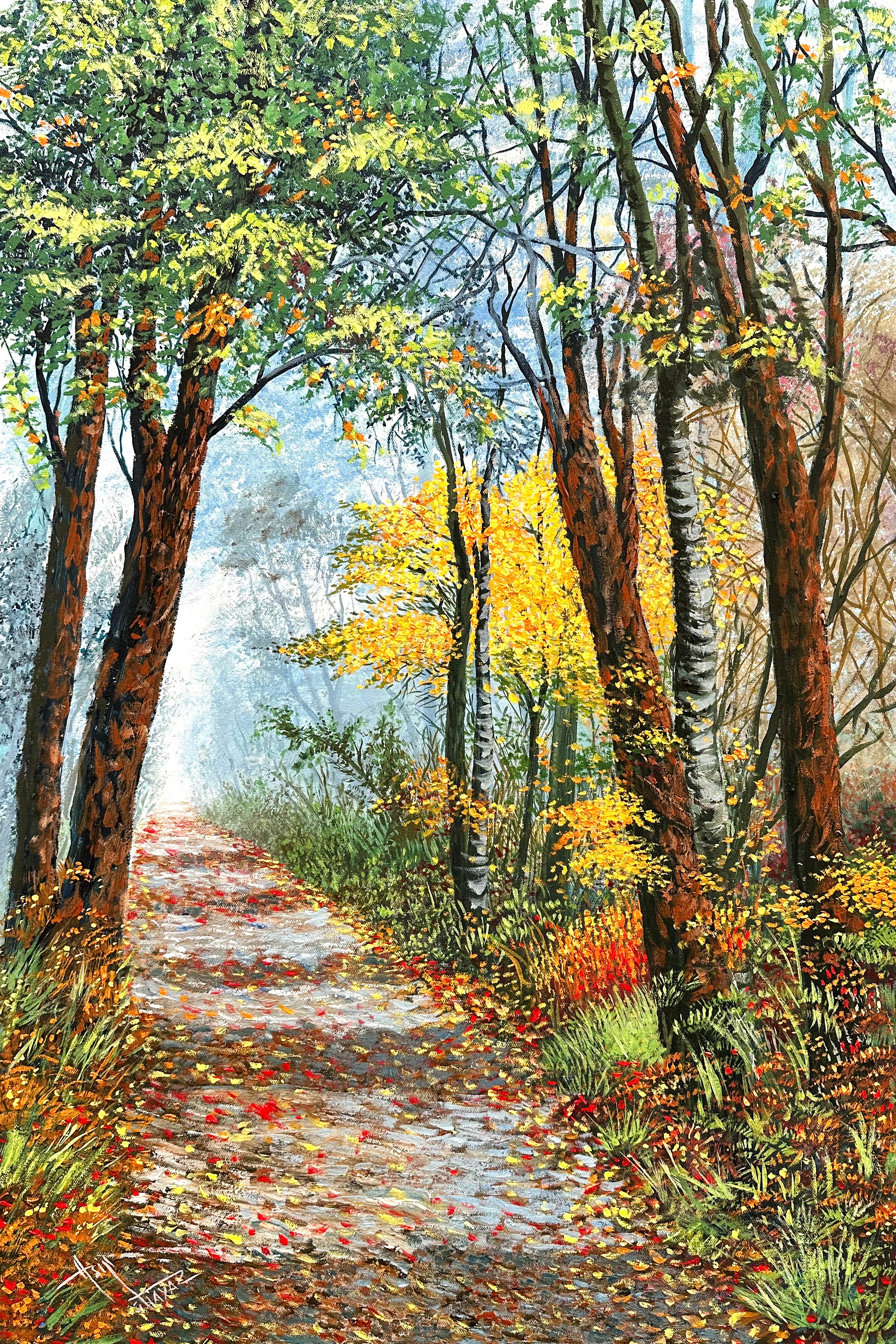 Asif Ghayaz Eternal Serenity Autumn Forest Landscape Oil on Canvas 24x36 inches