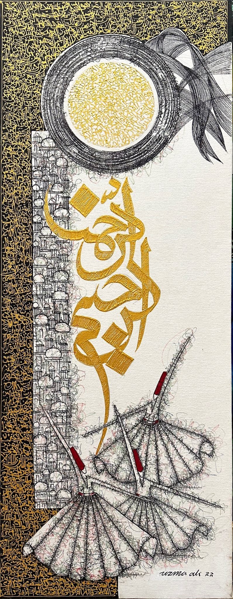 Uzma Rashid | Title: Divine Whirl | Medium: Acrylic On Canvas | Size: 14x36 inches