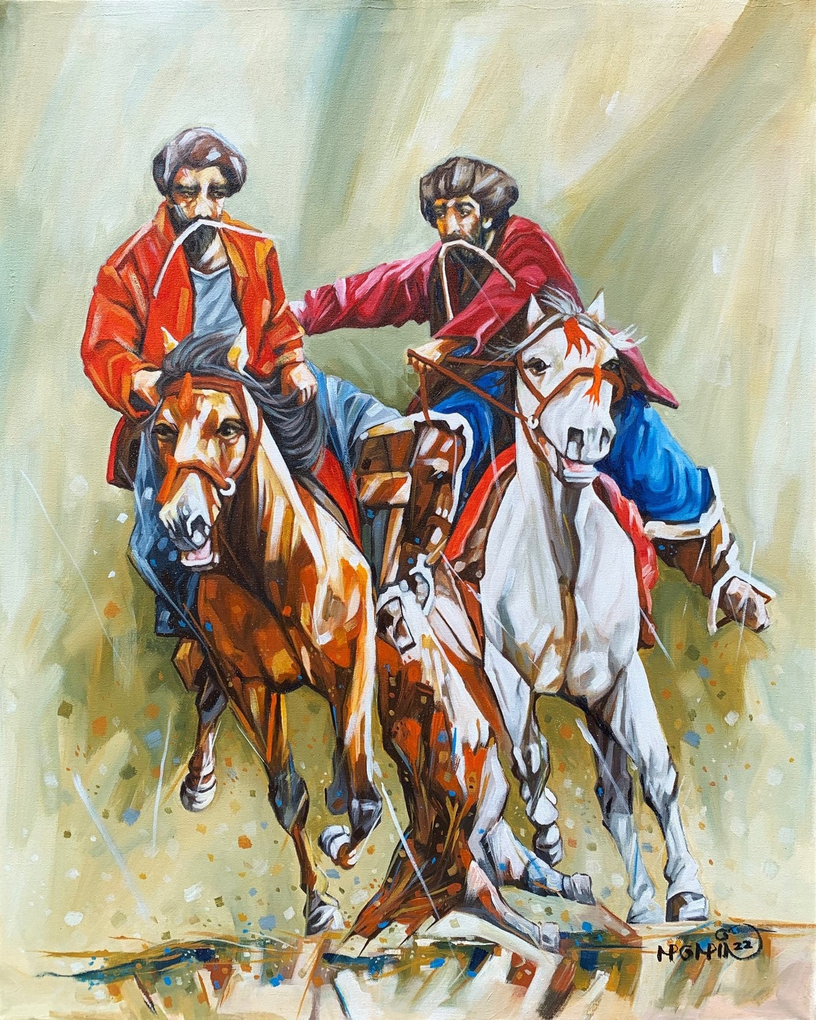 Momin Khan
| Title: Buzkashi
| Medium: Oil On Canvas
| Size: 24 x 30 inches