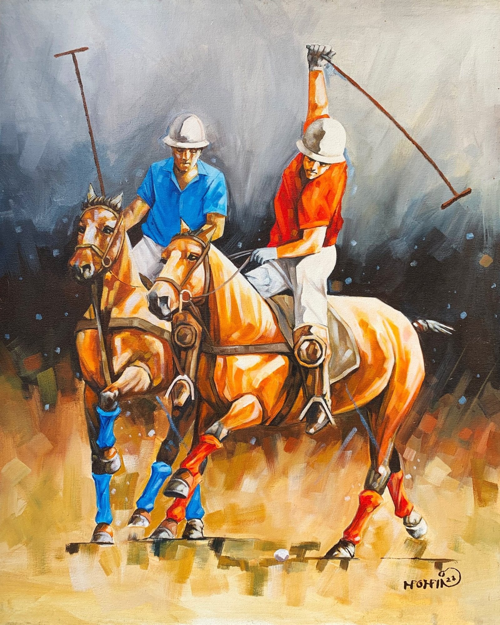 Momin Khan
| Title: Polo Players
| Medium: Oil On Canvas
| Size: 24 x 30 inches