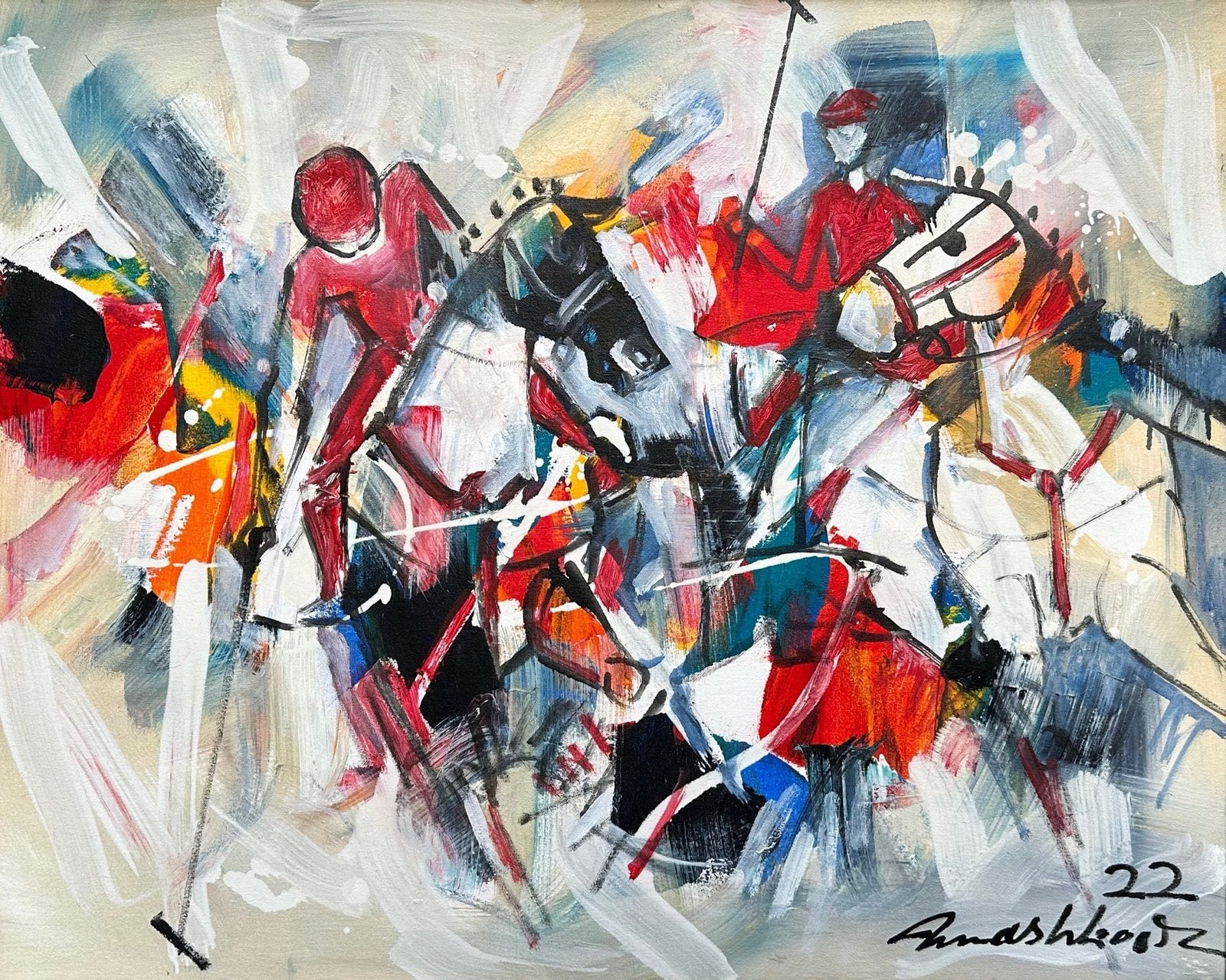 Mashkoor Raza | Title: Polo Player | Medium: Oil On Canvas | Size: 24x30 inches