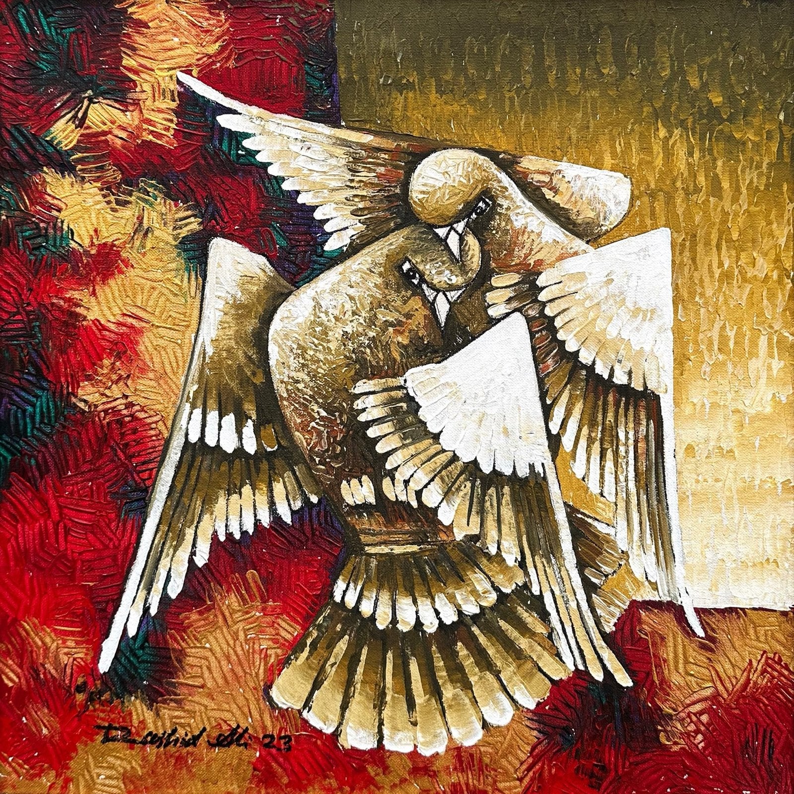 Rashid Ali | Title: Pigeons | Medium: Oil On Canvas | Size: 16x16 inches