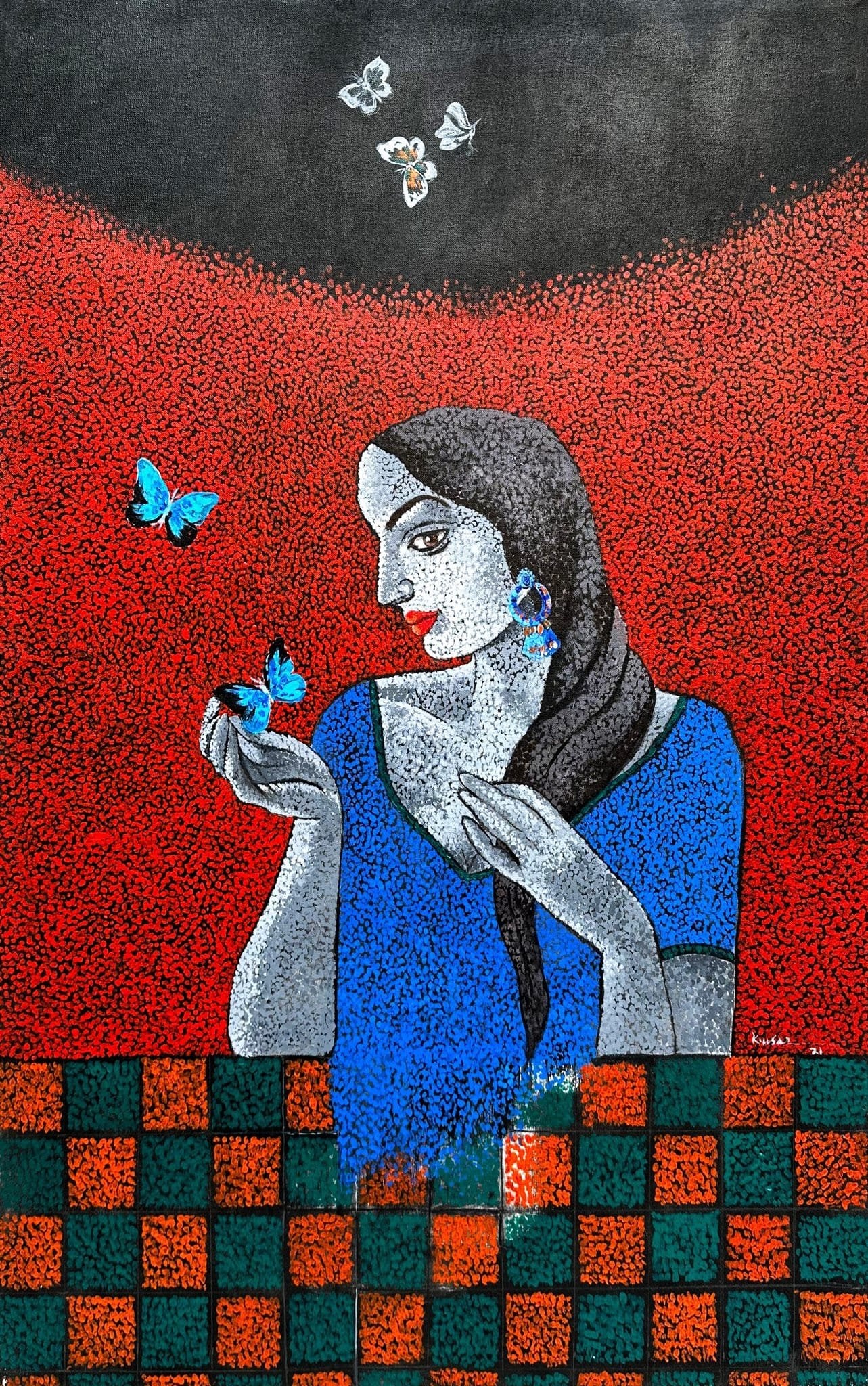 Kausar Bhatti
| Title: woman with butterfly
| Medium: Oil on Canvas
| Size: 12x16 inches