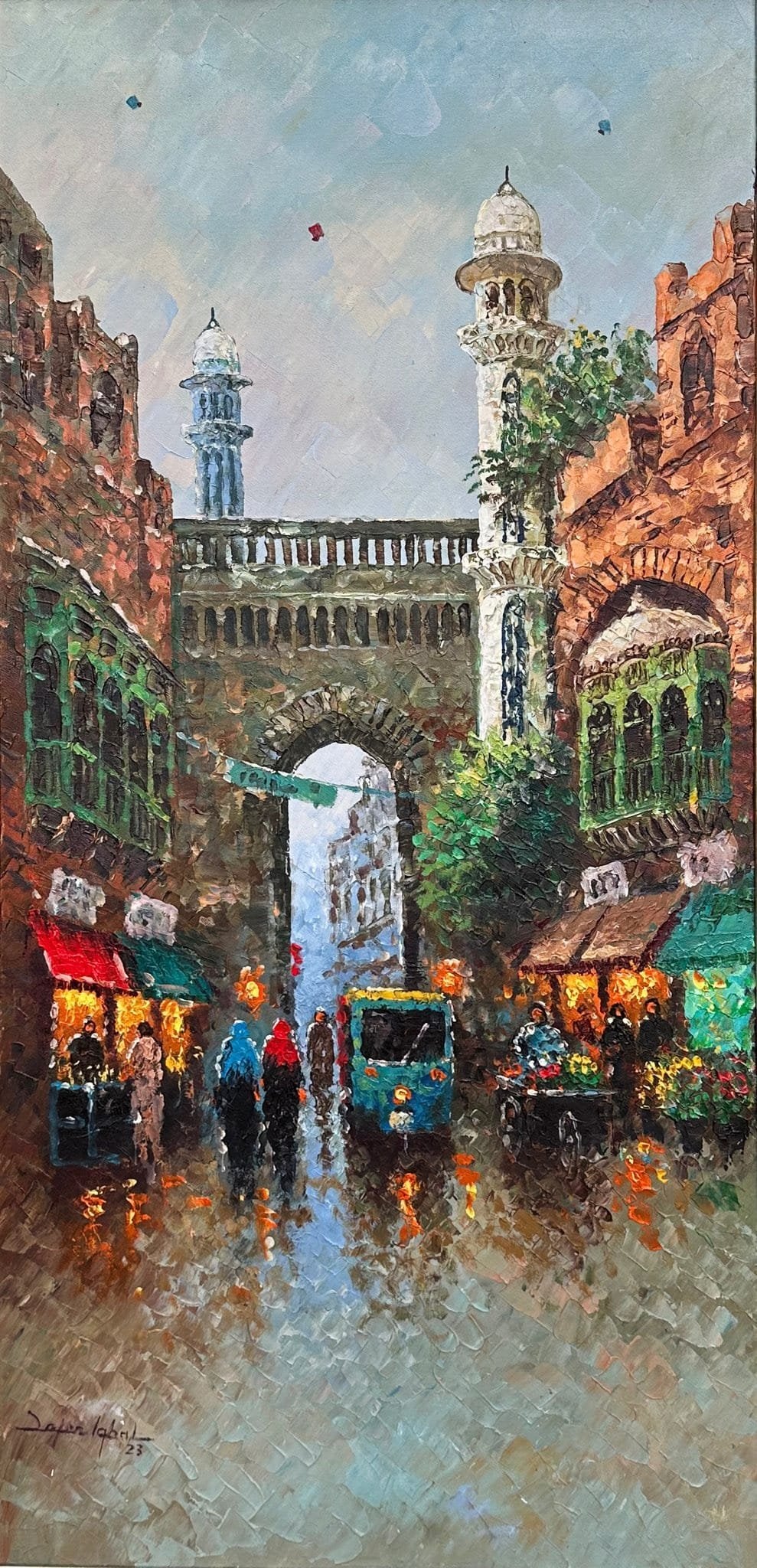Zafar Iqbal Khan | Title: Lahore cityscape
| Medium: Oil On Canvas | Size: 18x36 inches