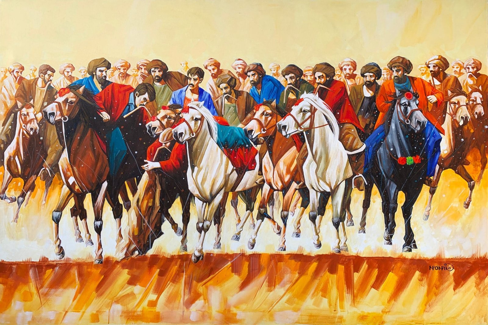 Momin Khan
| Title: Buzkashi
| Medium: Oil On Canvas
| Size: 48 x 72 inches