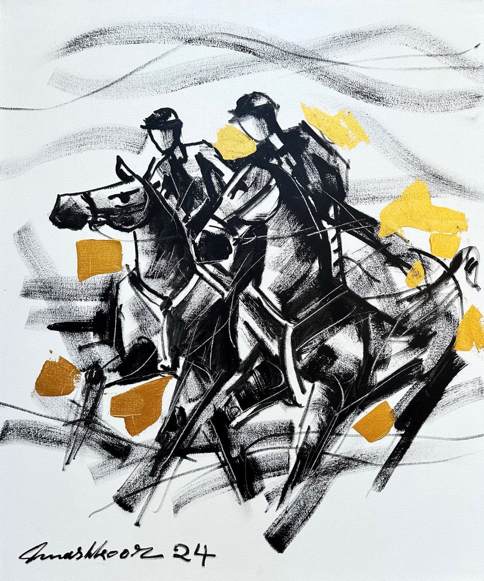 Mashkoor Raza | Title: Polo Players | Medium: Oil On Canvas | Size: 30x36 inches