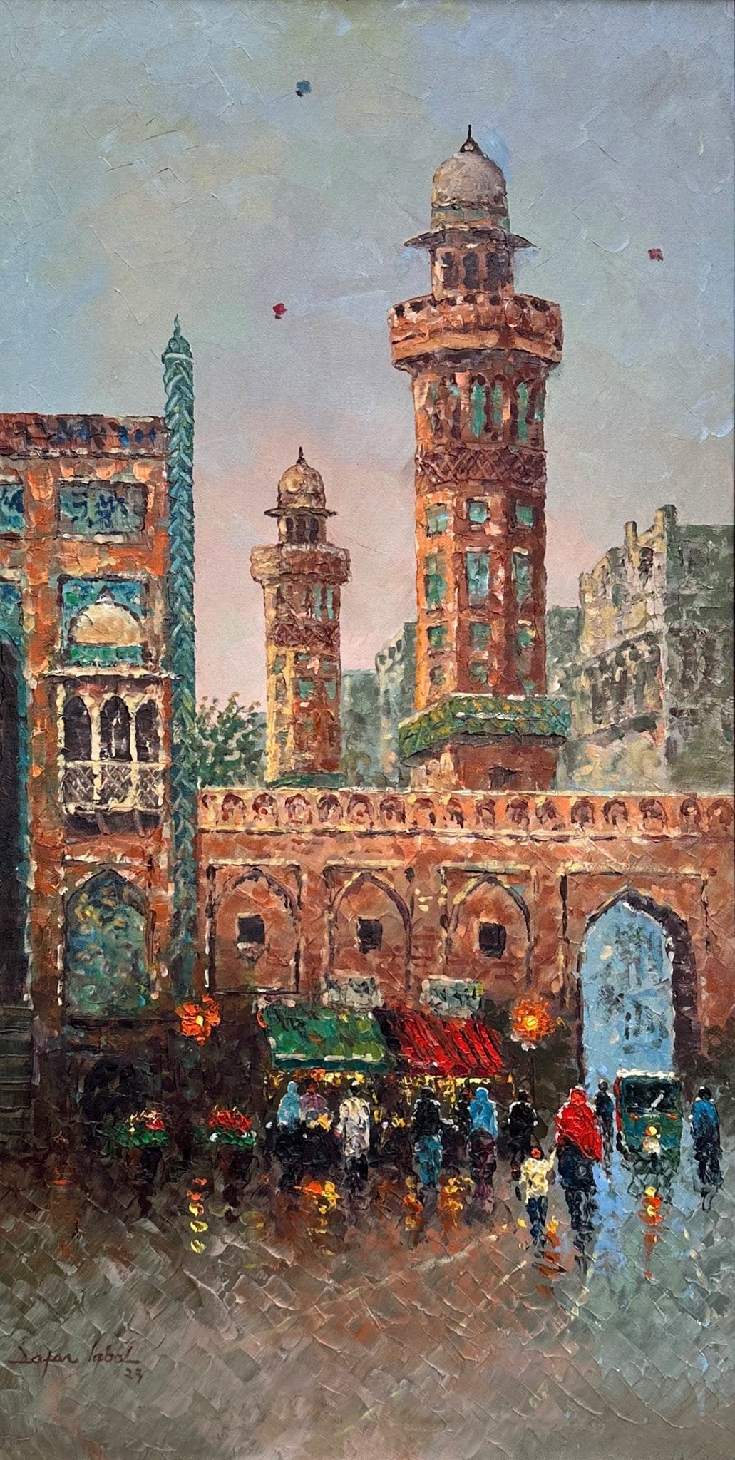 Zafar Iqbal Khan | Title: Lahore cityscape
| Medium: Oil On Canvas | Size: 18x36 inches