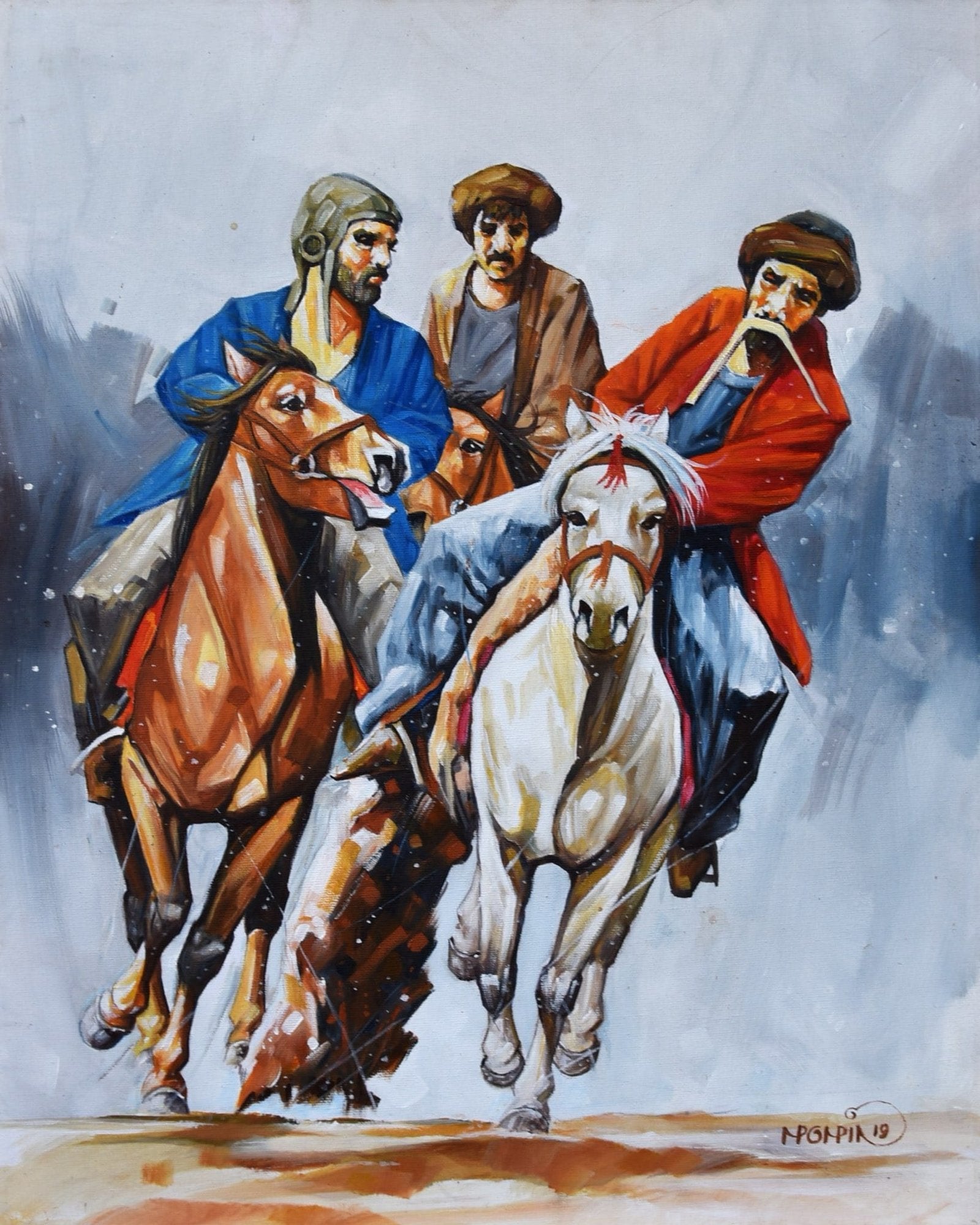 Momin Khan
| Title: Buzkashi
| Medium: Oil On Canvas
| Size: 16 x 20 inches
