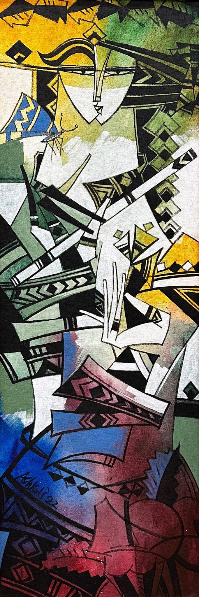 Ashkal | Title: Cultural Symphony |
Medium: Acrylic on Canvas | Size: 12 x 36 inches