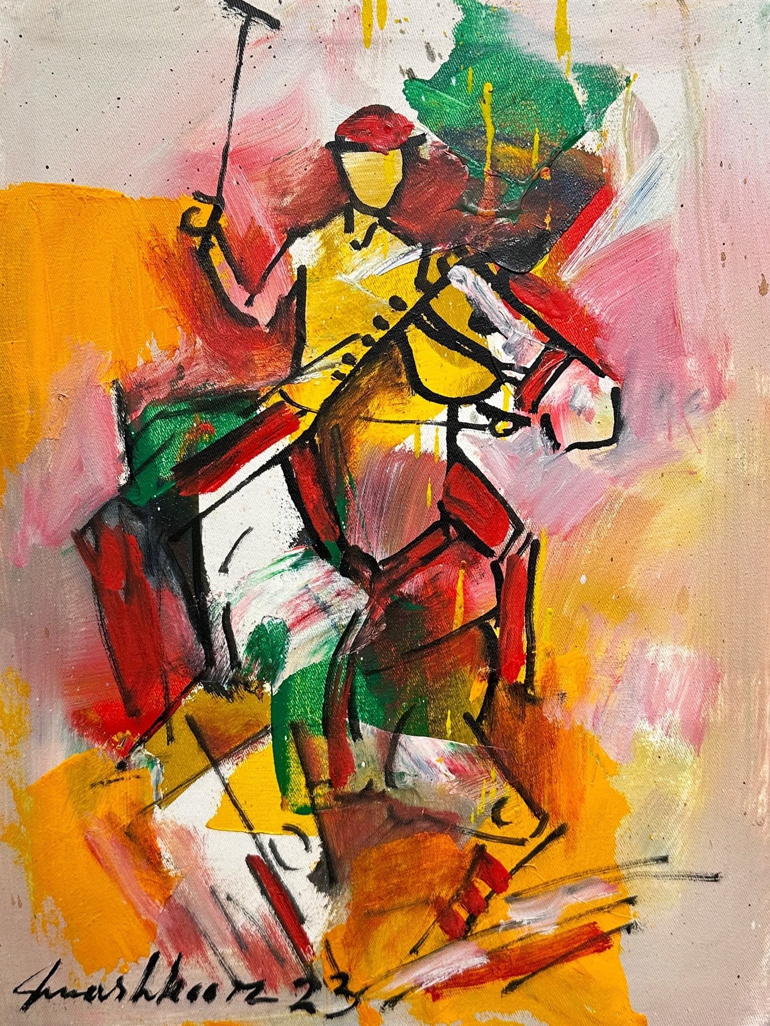 Mashkoor Raza | Title: Polo Player | Medium: Oil On Canvas | Size: 12x16 inches