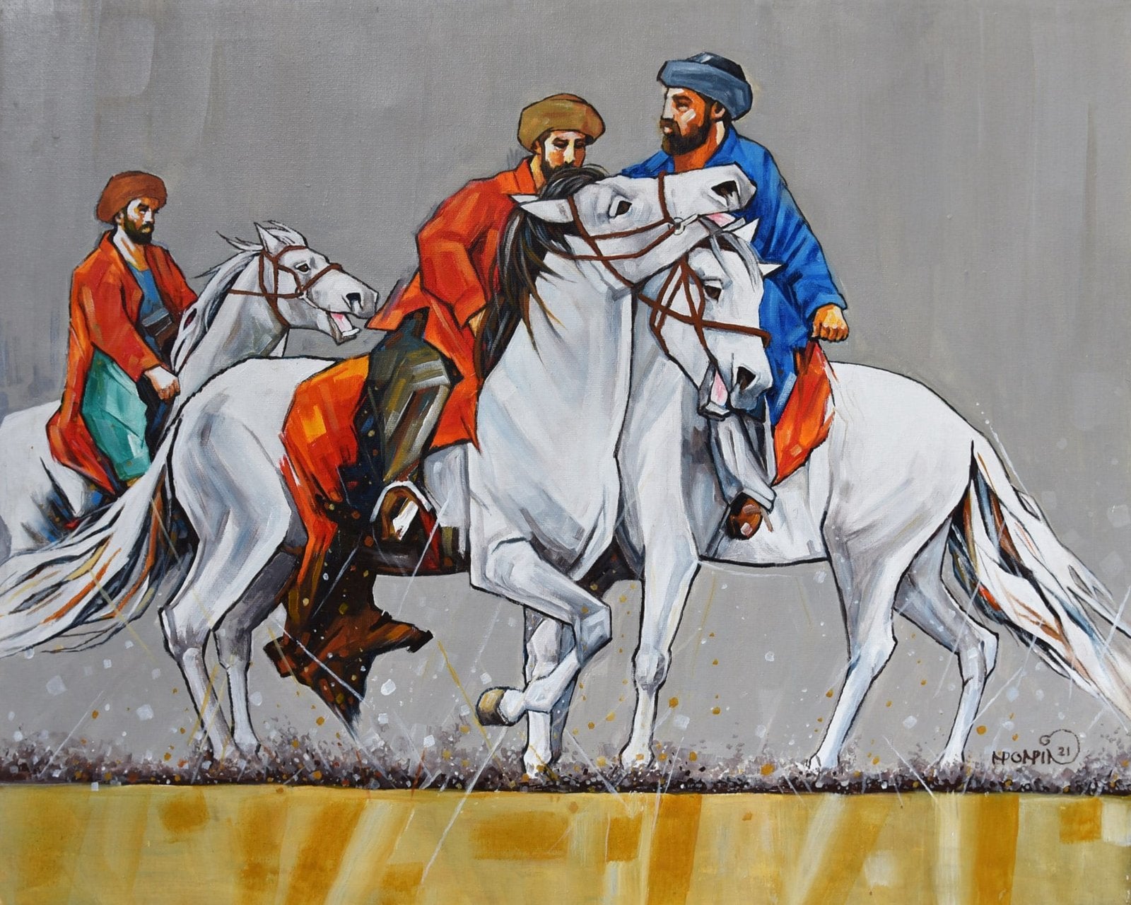 Momin Khan
| Title: Buzkashi
| Medium: Oil On Canvas
| Size: 24 x 30 inches