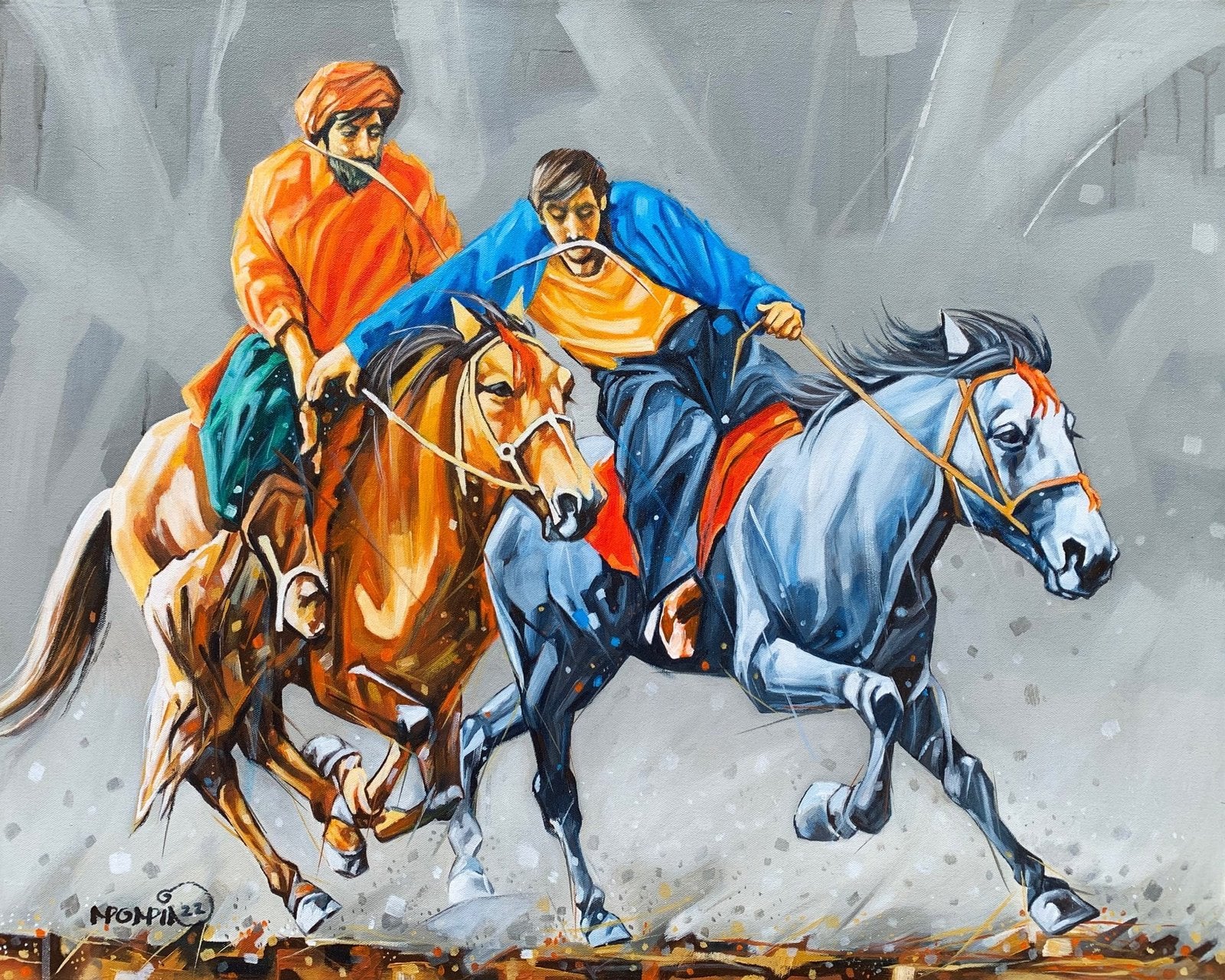 Momin Khan
| Title: Buzkashi
| Medium: Oil On Canvas
| Size: 24 x 30 inches