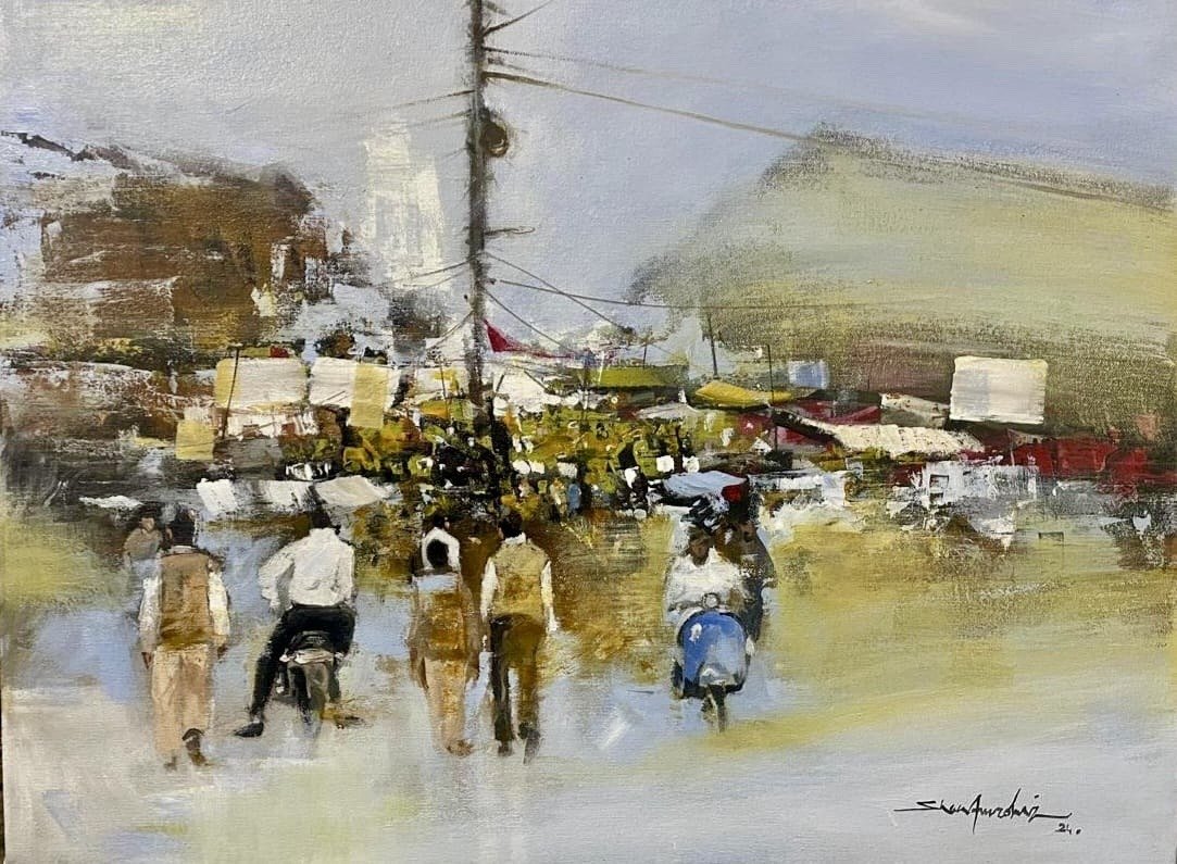 Shan Amrohvi | Title: Bazar Life | Medium: Acrylic On Canvas | Size: 18x24 inches