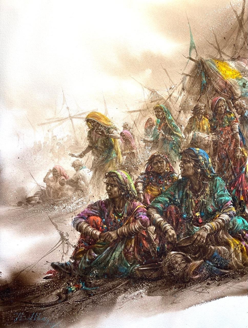 Ali Abbas Echoes of the Desert Watercolor on Paper 22x31 inches
