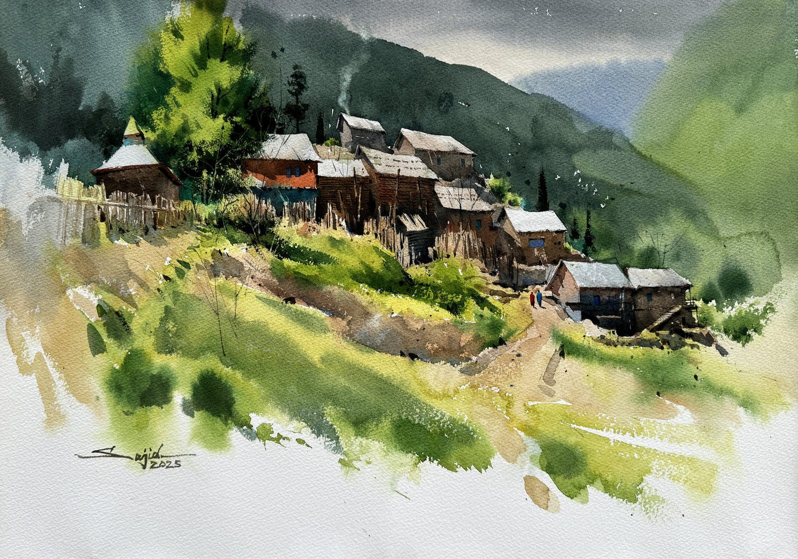 Ali Sajid North Pakistan Series Watercolor on Paper 14x20 inches