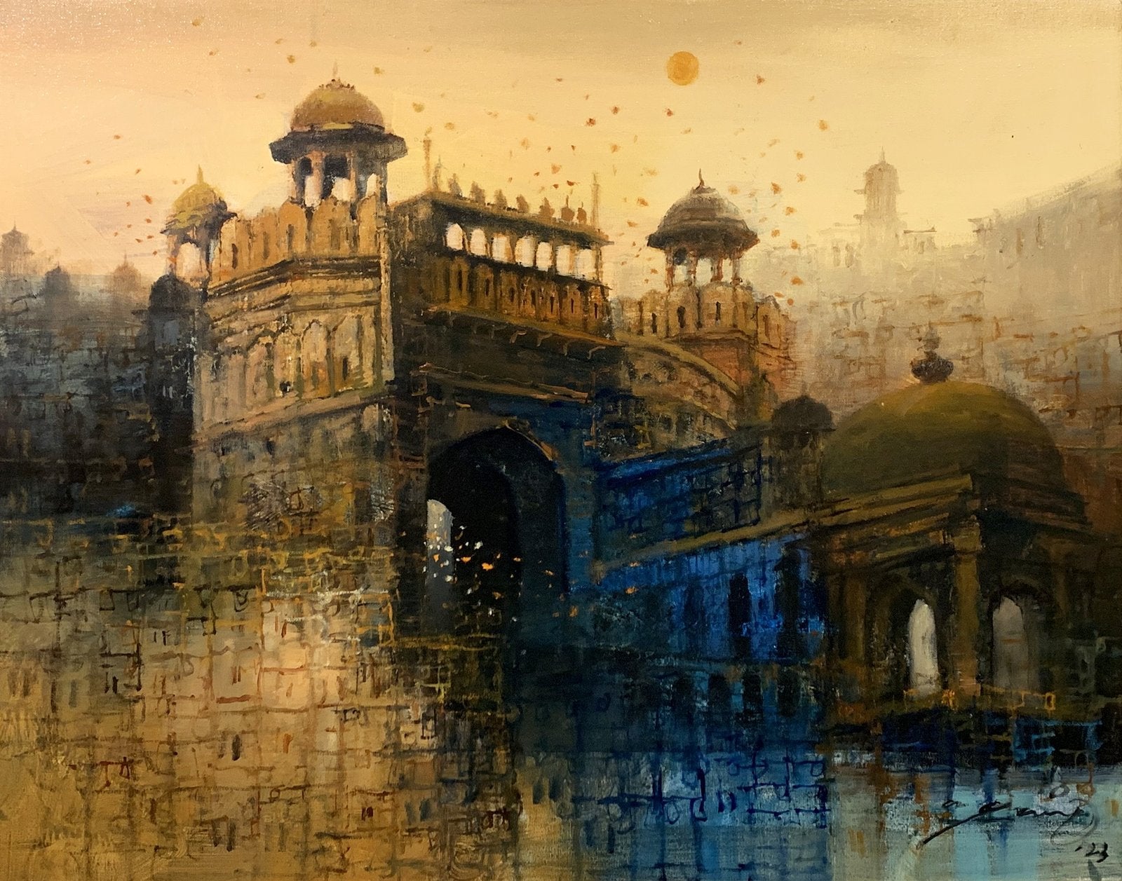 A.Q. Arif Fort Reflection Acrylic on Canvas 22x28 inches