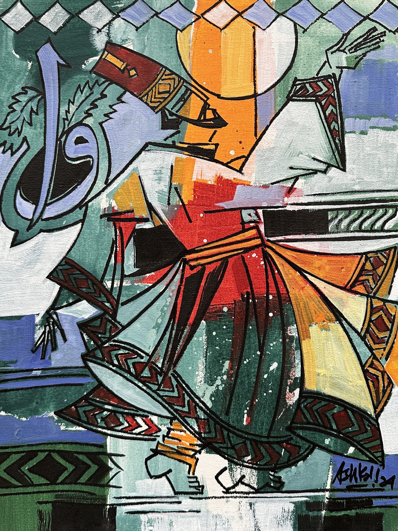 Ashkal Naveed Whirling Soul Acrylic on Canvas 12x16 inches | Sufi Dervish Abstract