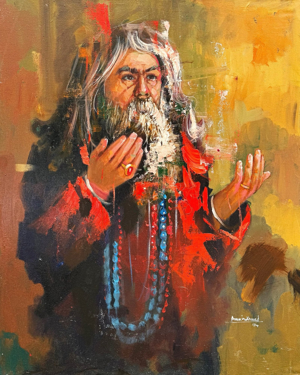 Awais Ahmed 24x30 oil on canvas - Prayer Of The Dervish Sufi portrait painting