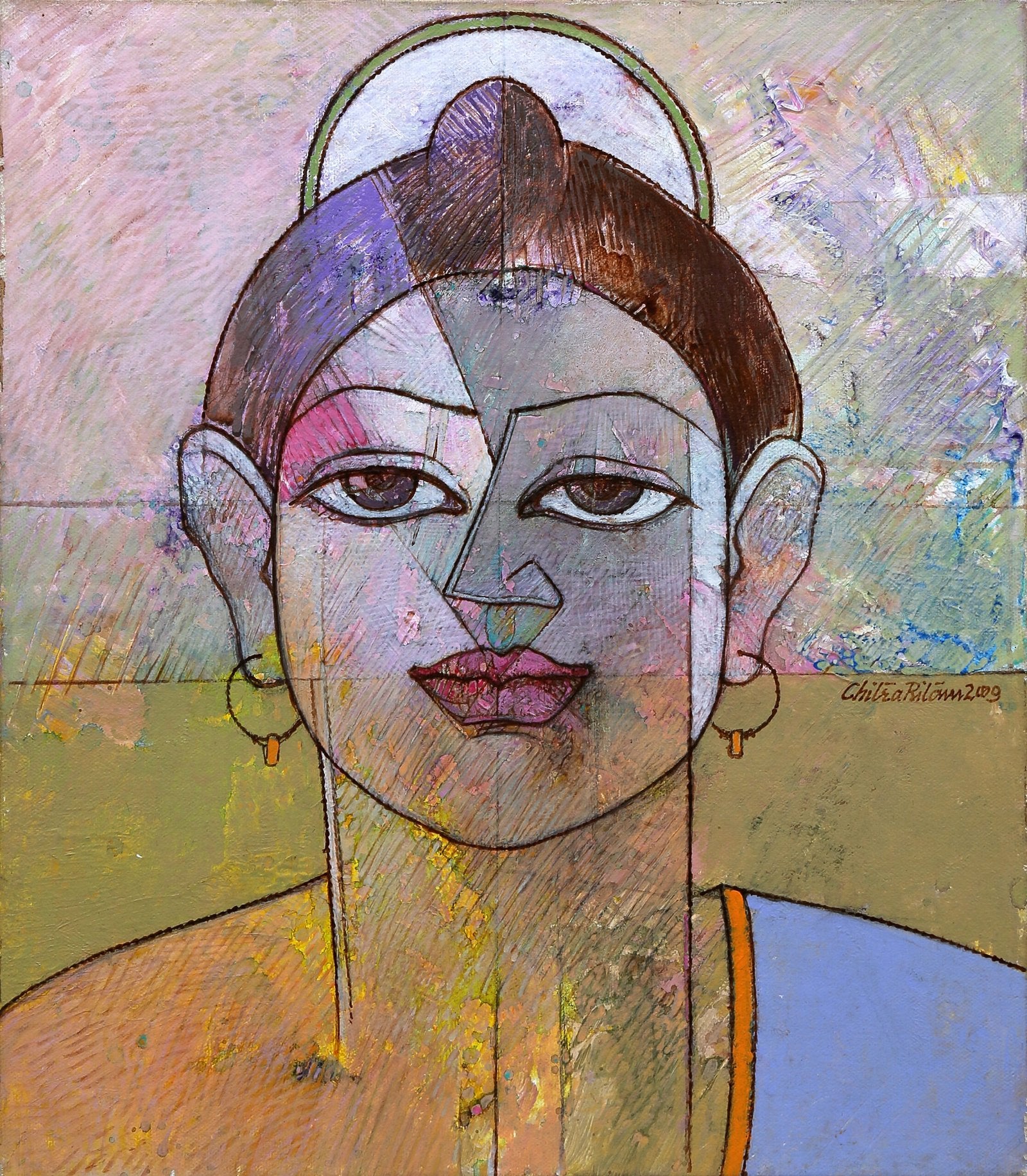 Chitra Pritam Cubist Woman Portrait Painting 14x16 inches