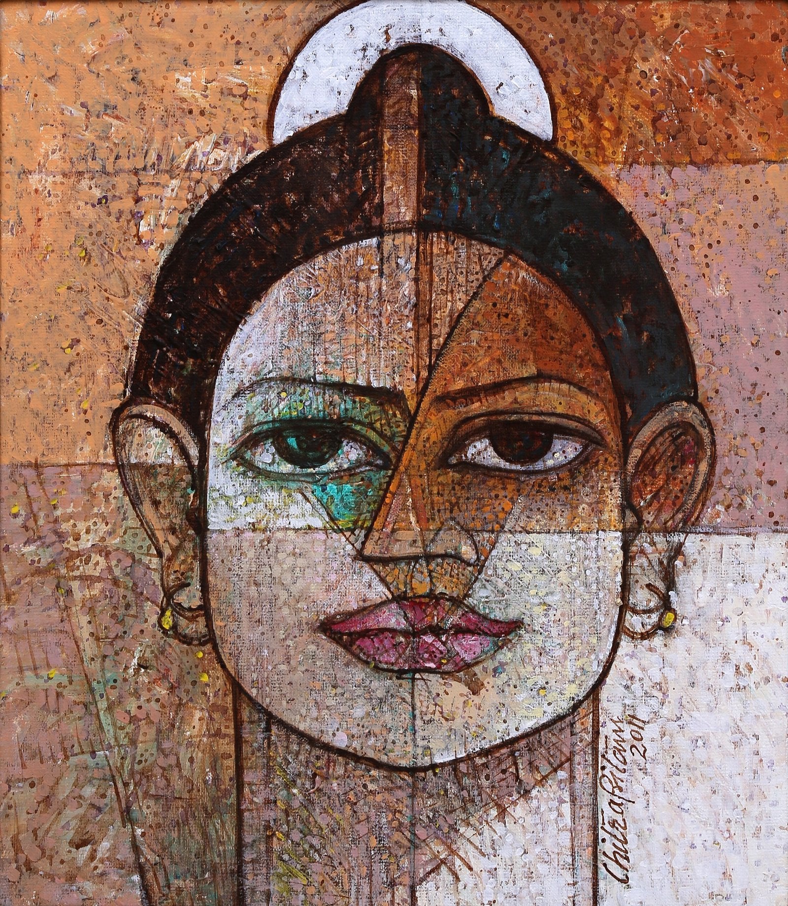 Chitra Pritam Halo Woman Portrait Painting 14x16 2011