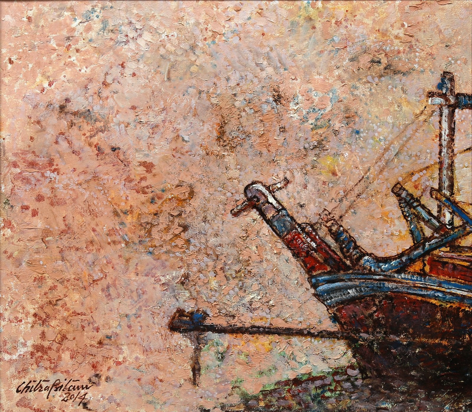 Chitra Pritam Karachi Fishri Boat Painting 14x16 inches 2014