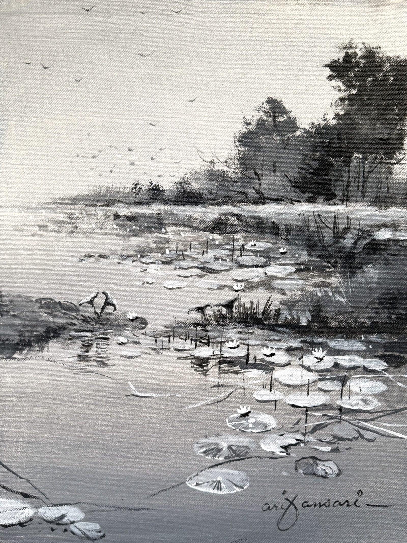 Arif Ansari | Title: Silent Wetlands | Medium: Acrylic on Canvas | Size: 12x16 inches