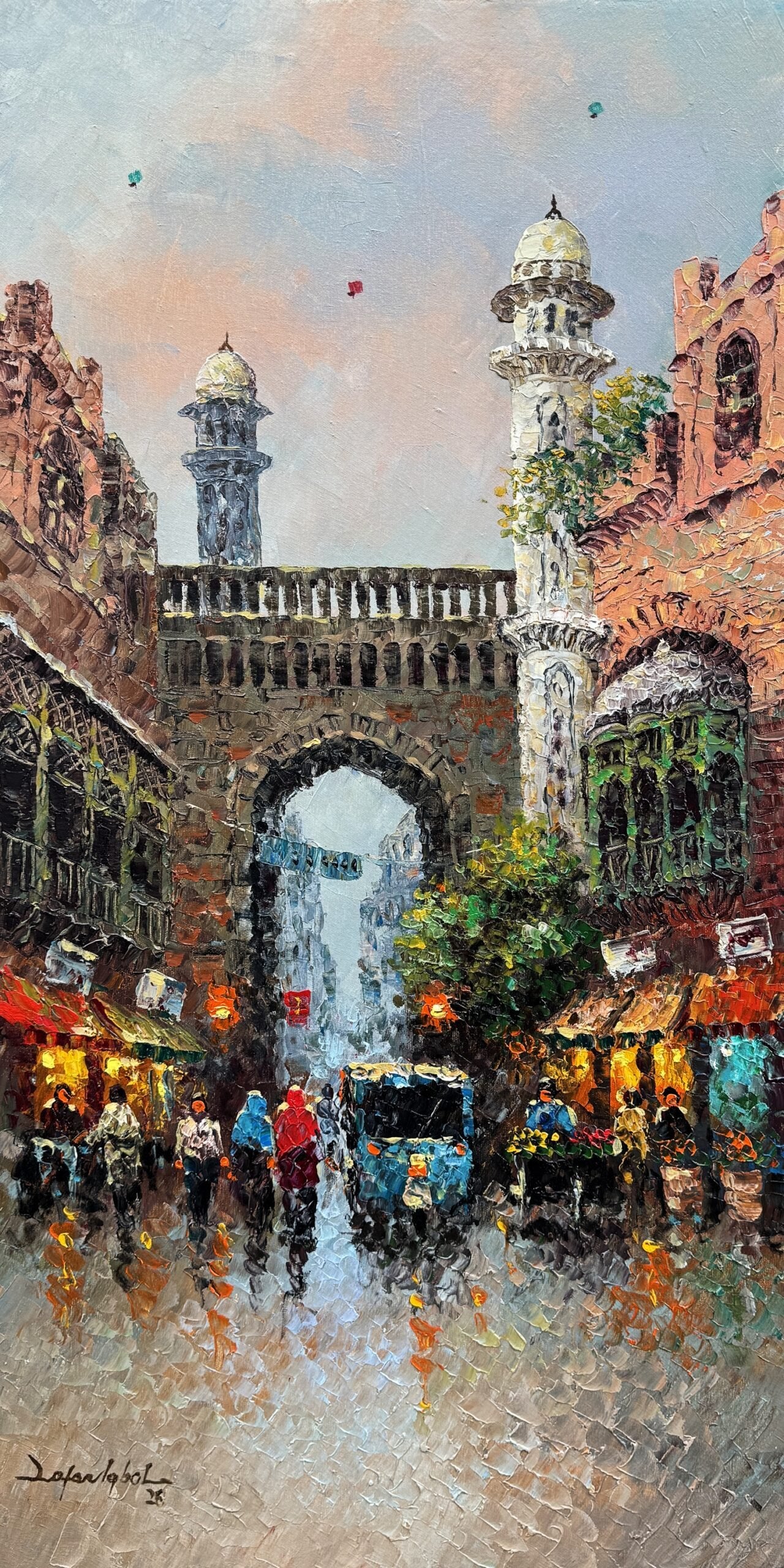 Zafar Iqbal Khan | Title: Streets of Lahore – Where History Lives | Medium: Oil On Canvas | Size: 18x36 inches