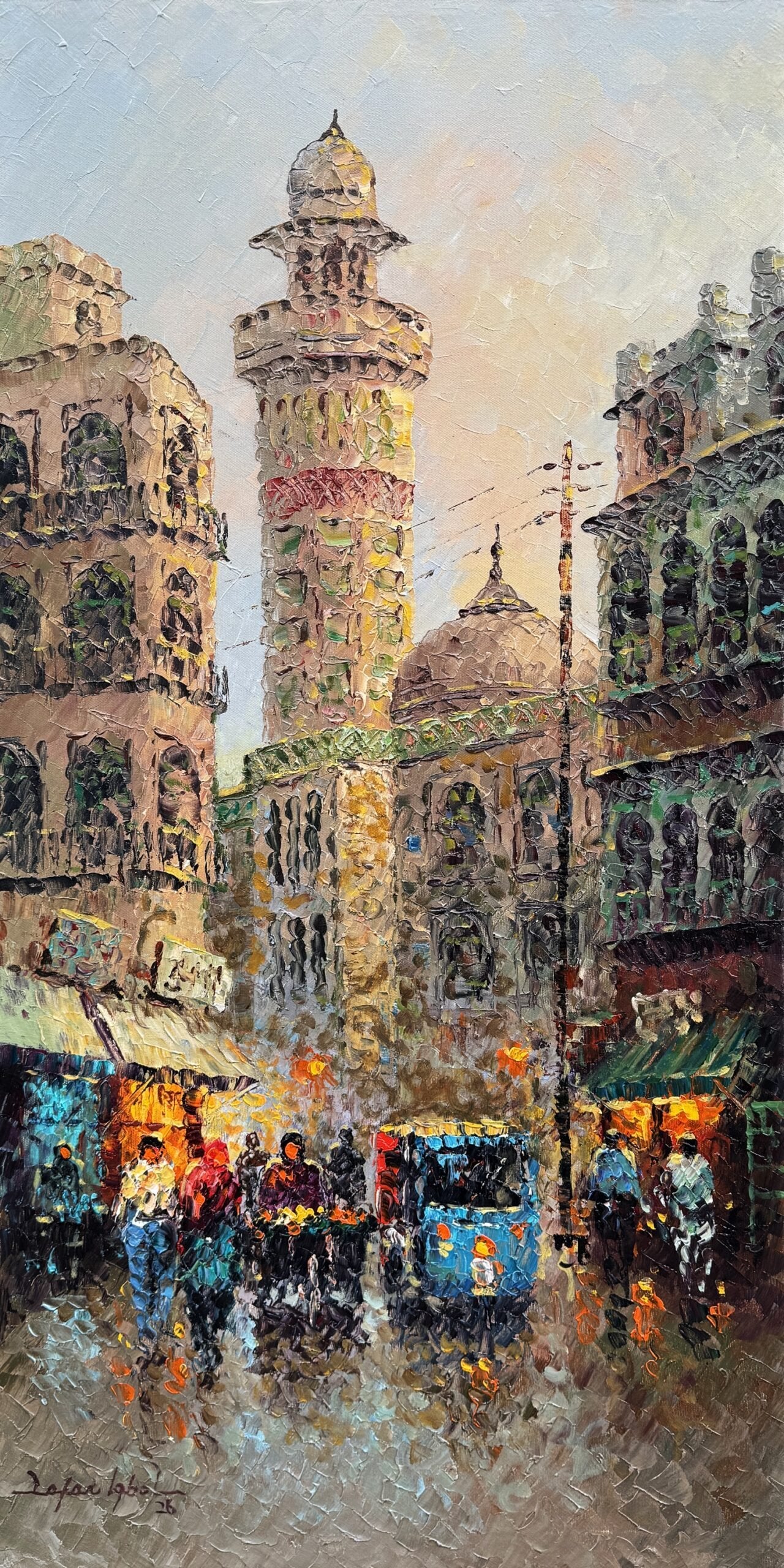 Zafar Iqbal Khan | Title: Minarets of Lahore – Timeless Faith | Medium: Oil On Canvas | Size: 18x36 inches