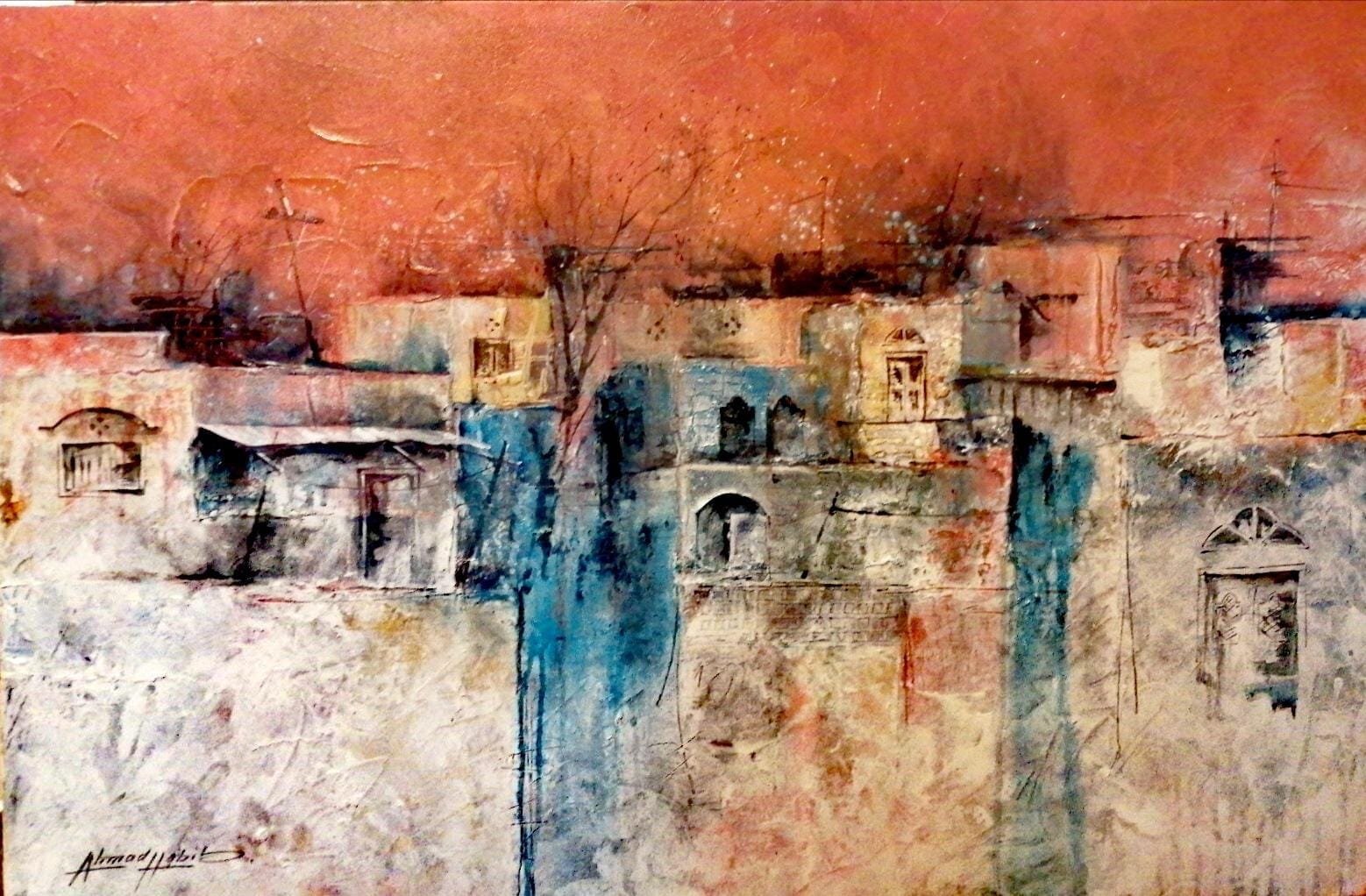 Ahmed Habib | Title: Abstract Cityscape | Medium: Oil on Canvas | Size: 24 x 36 inches