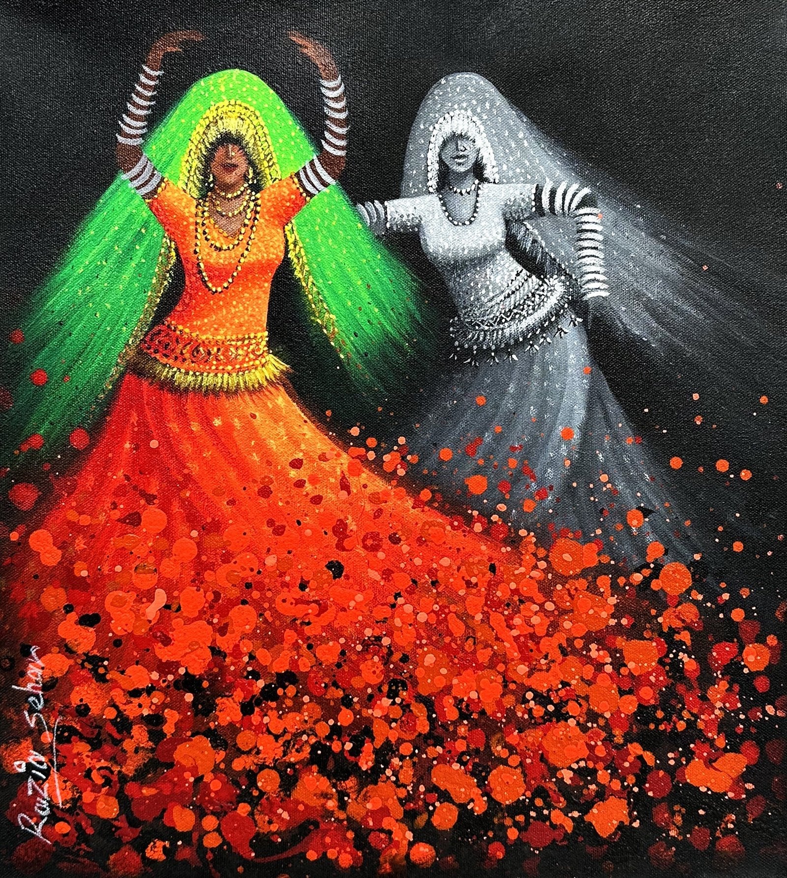 Razia Sehar | Title: Celebrating| Medium: Oil On Canvas | Size: 14x16 inches