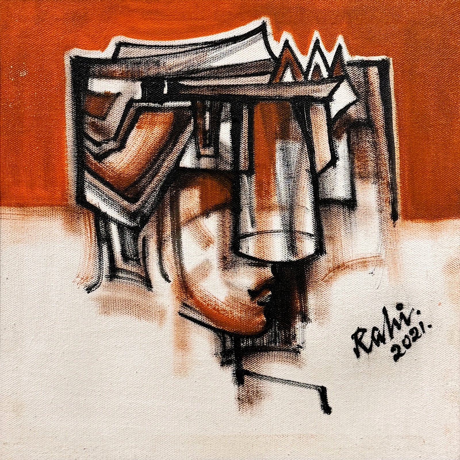 Mansoor Rahi | Title: Cubist | Medium: Oil on Canvas | Size: 12x12 inches