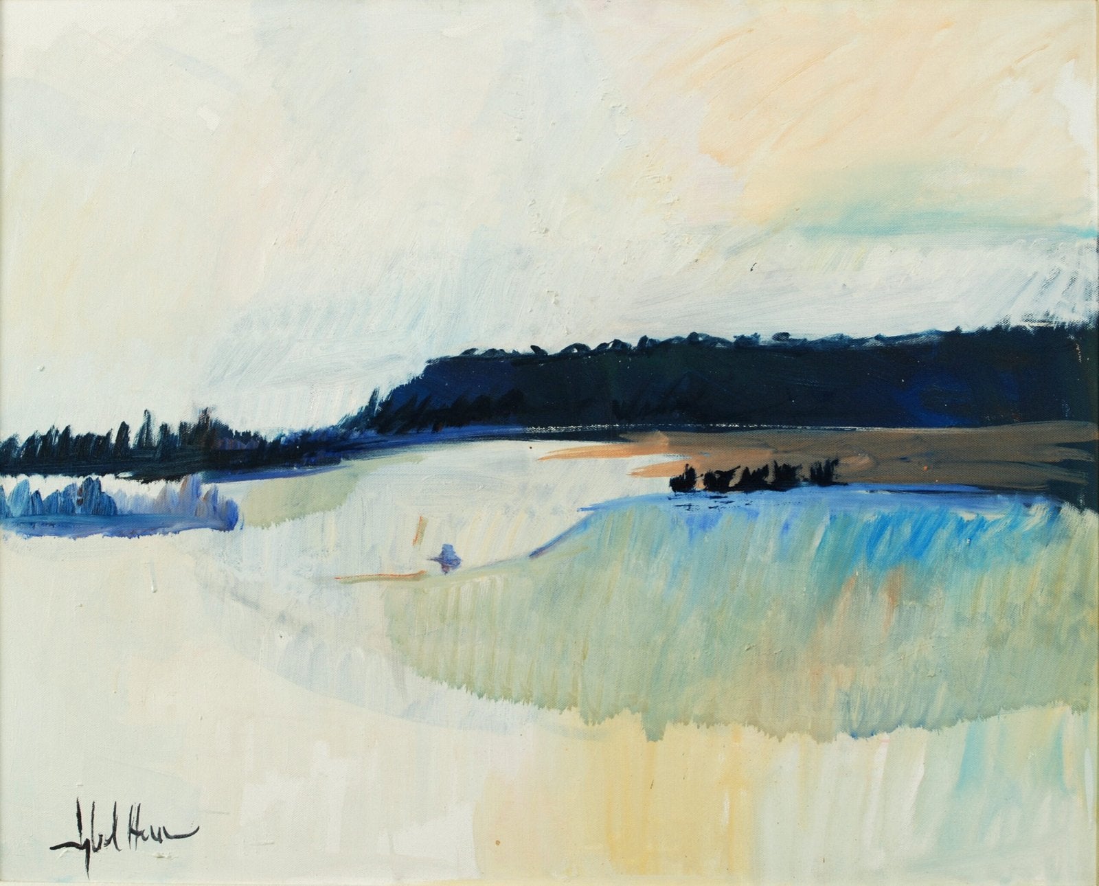 Iqbal Hussain River Landscape Oil Canvas 24x30 inches