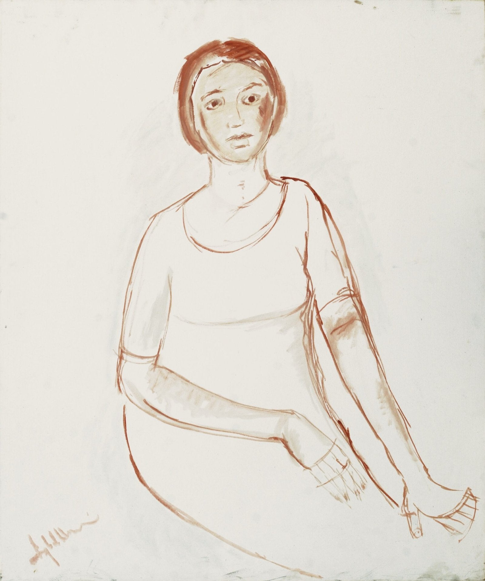 Iqbal Hussain Seated Woman Study Oil Canvas 30x36 inches