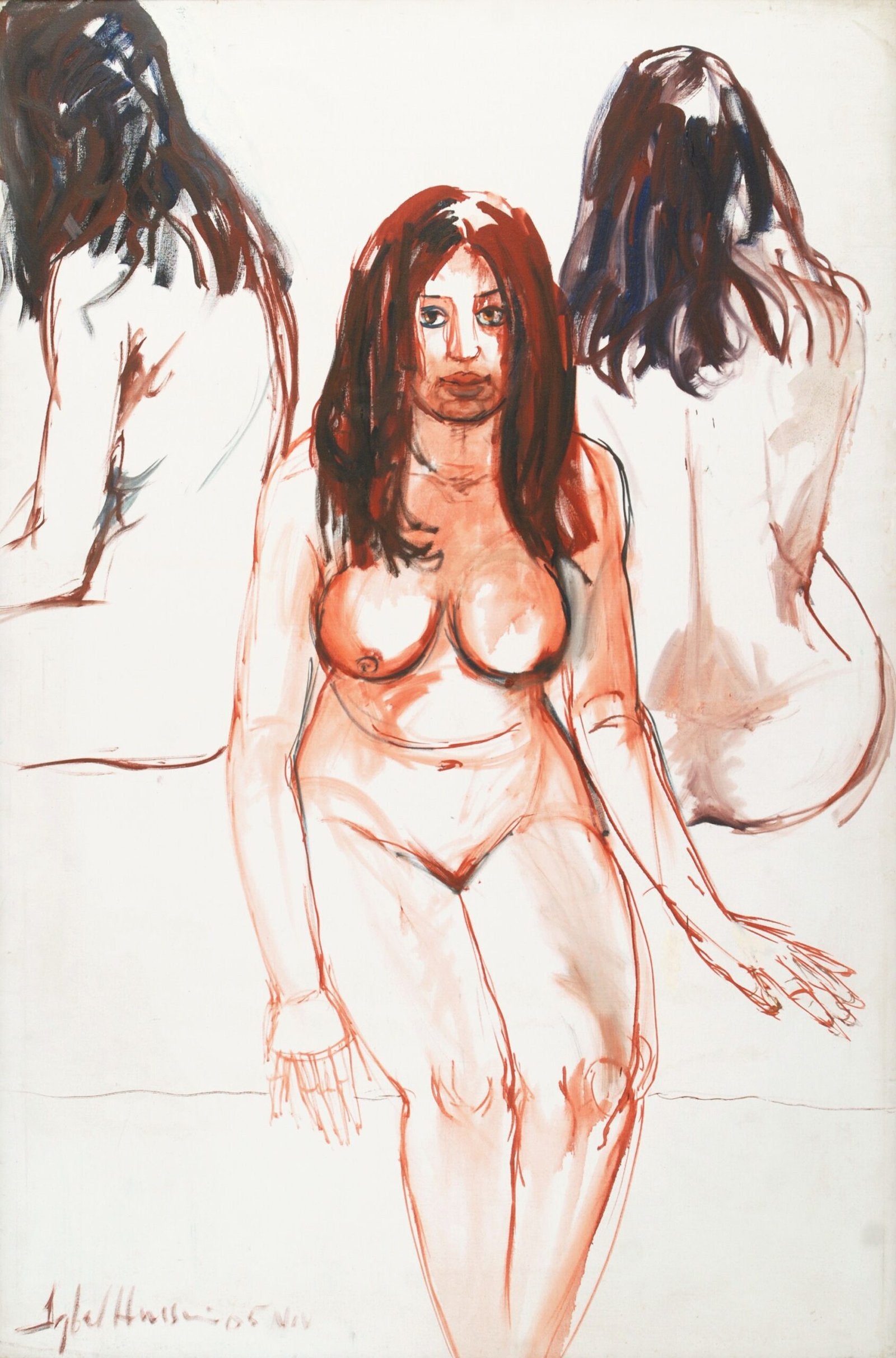 Iqbal Hussain Study of Three Figures Oil Canvas 48x60 inches