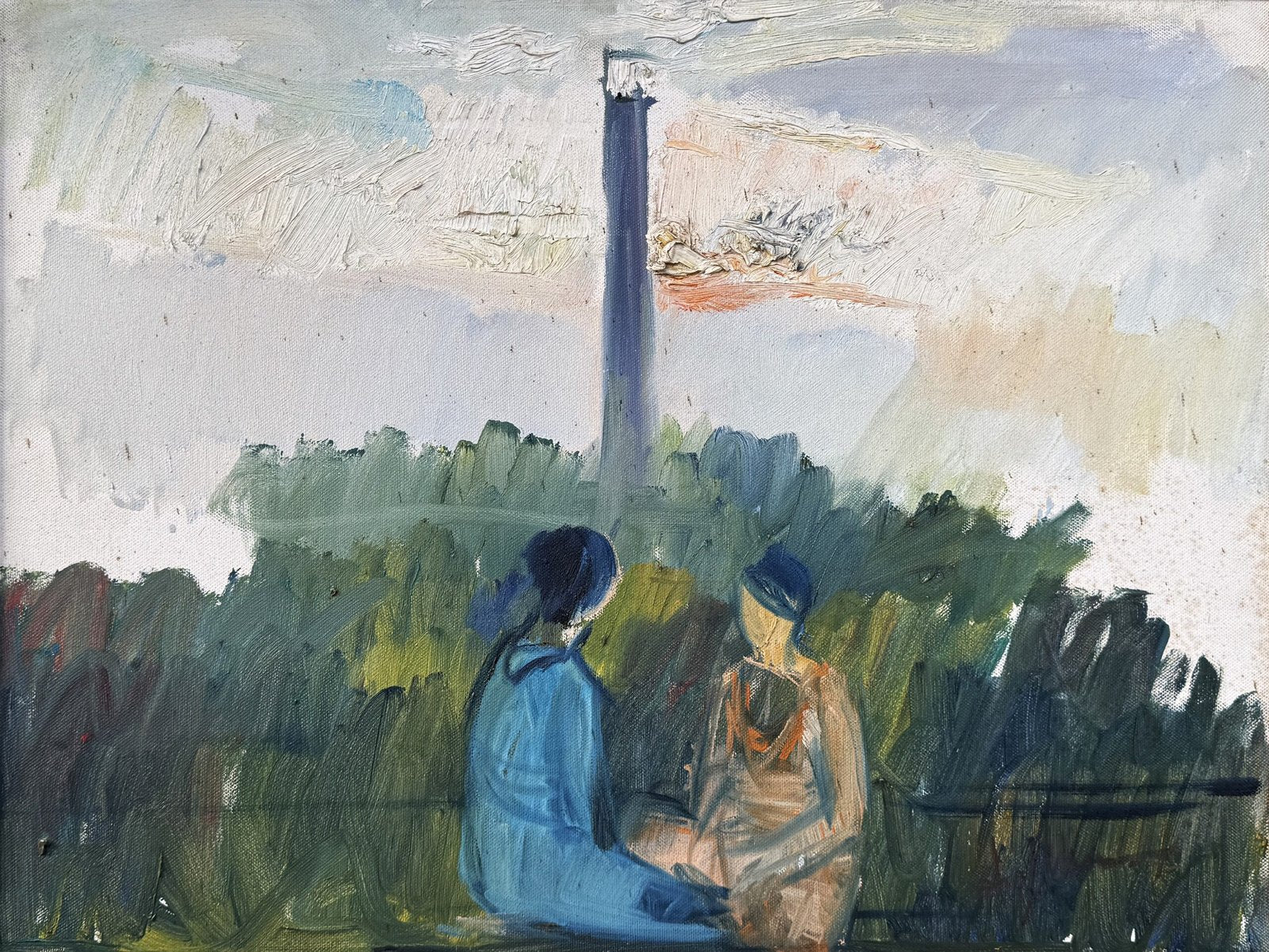Iqbal Hussain Women Chimney Landscape Oil 18x24 in