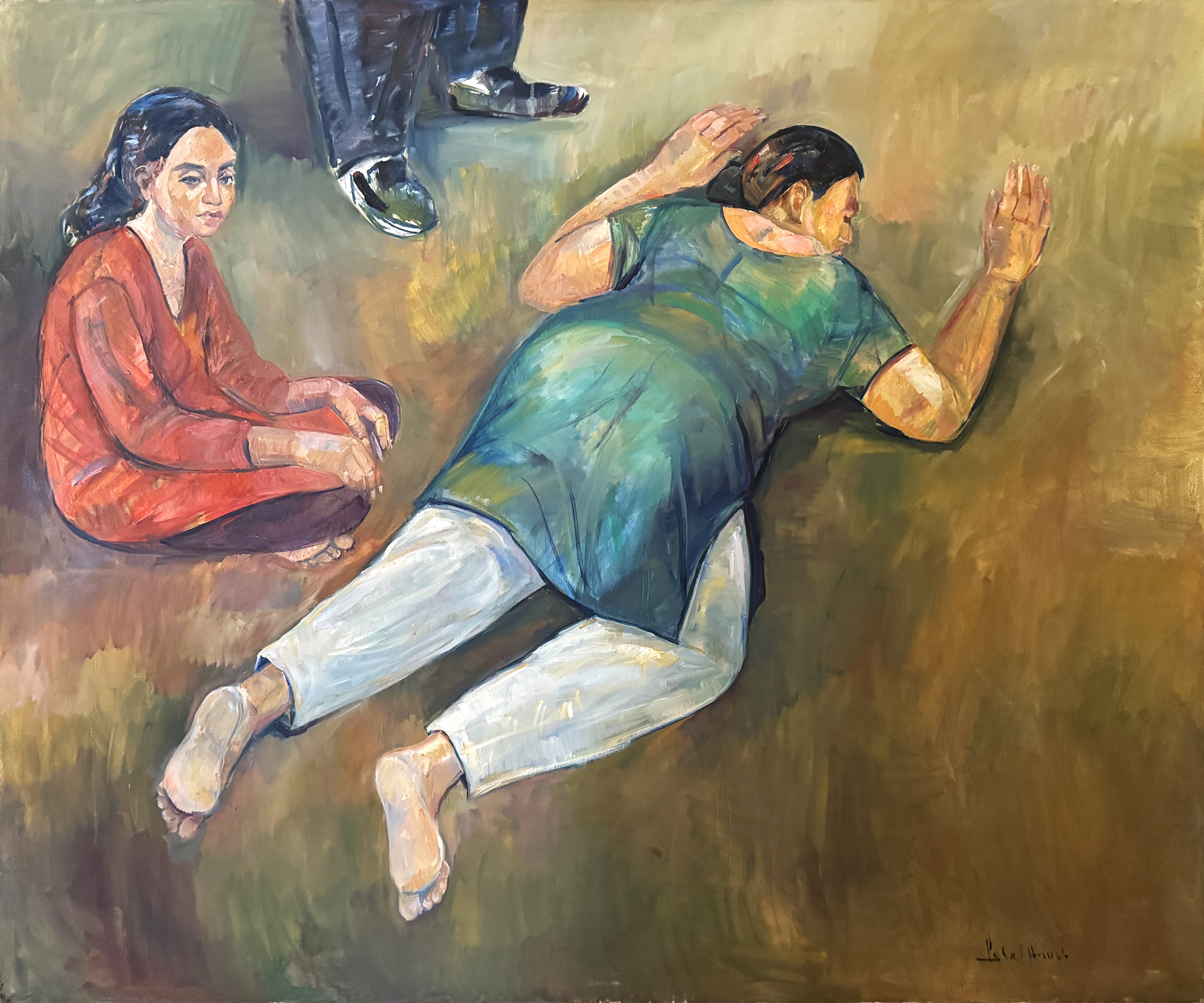 Iqbal Hussain Women in Struggle Large Oil Canvas Painting 60x72 inches