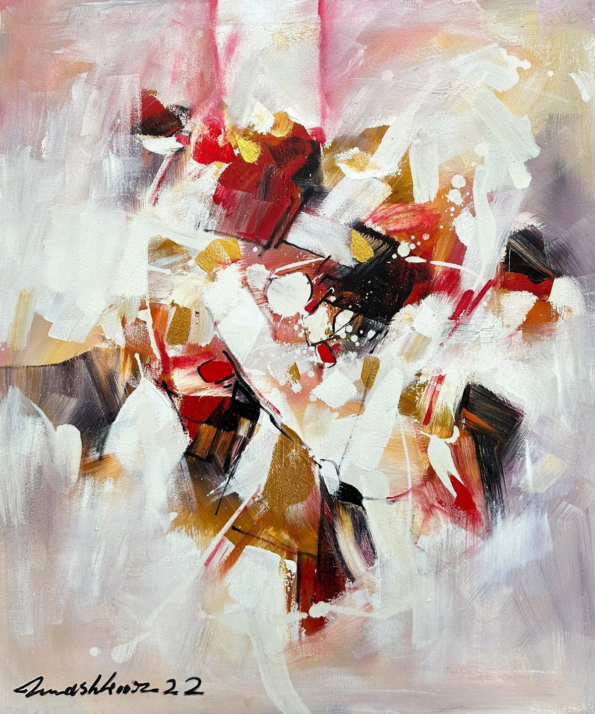 Polo Abstract canvas oil painting 30x36 inches by Pakistani master artist Mashkoor Raza.