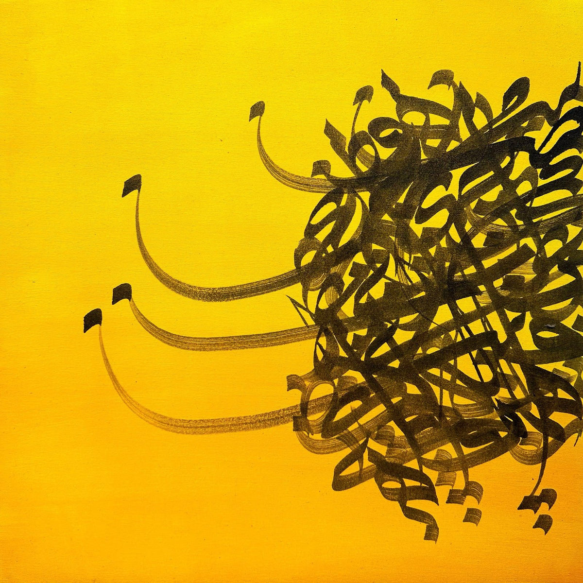 Muneeb Ali modern calligraphy black on yellow mustard gradient acrylic on canvas 18x18 inches 3