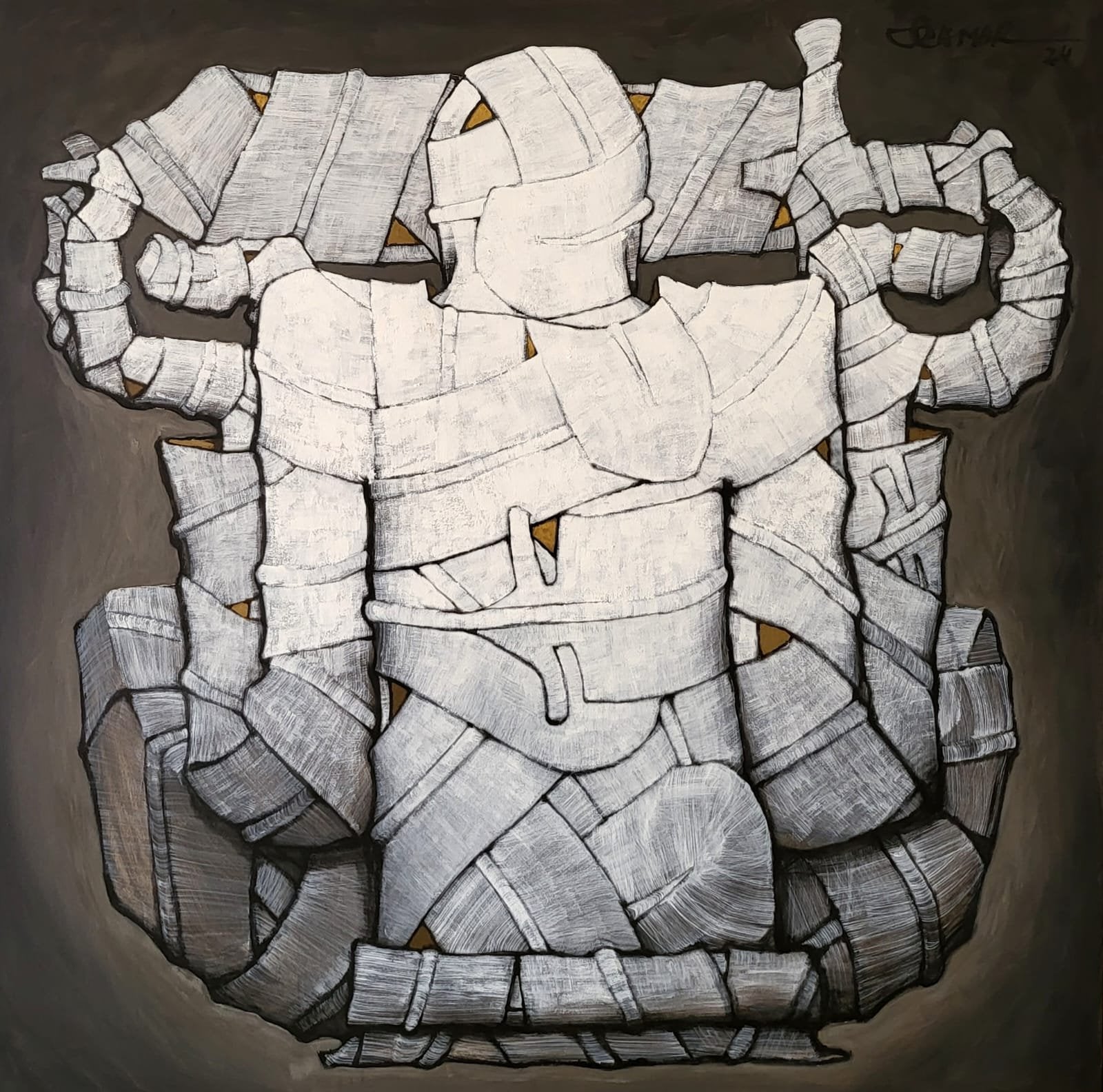 Qamar Siddiqui Abstract Bandaged Figures Acrylic On Canvas 48x48 inches