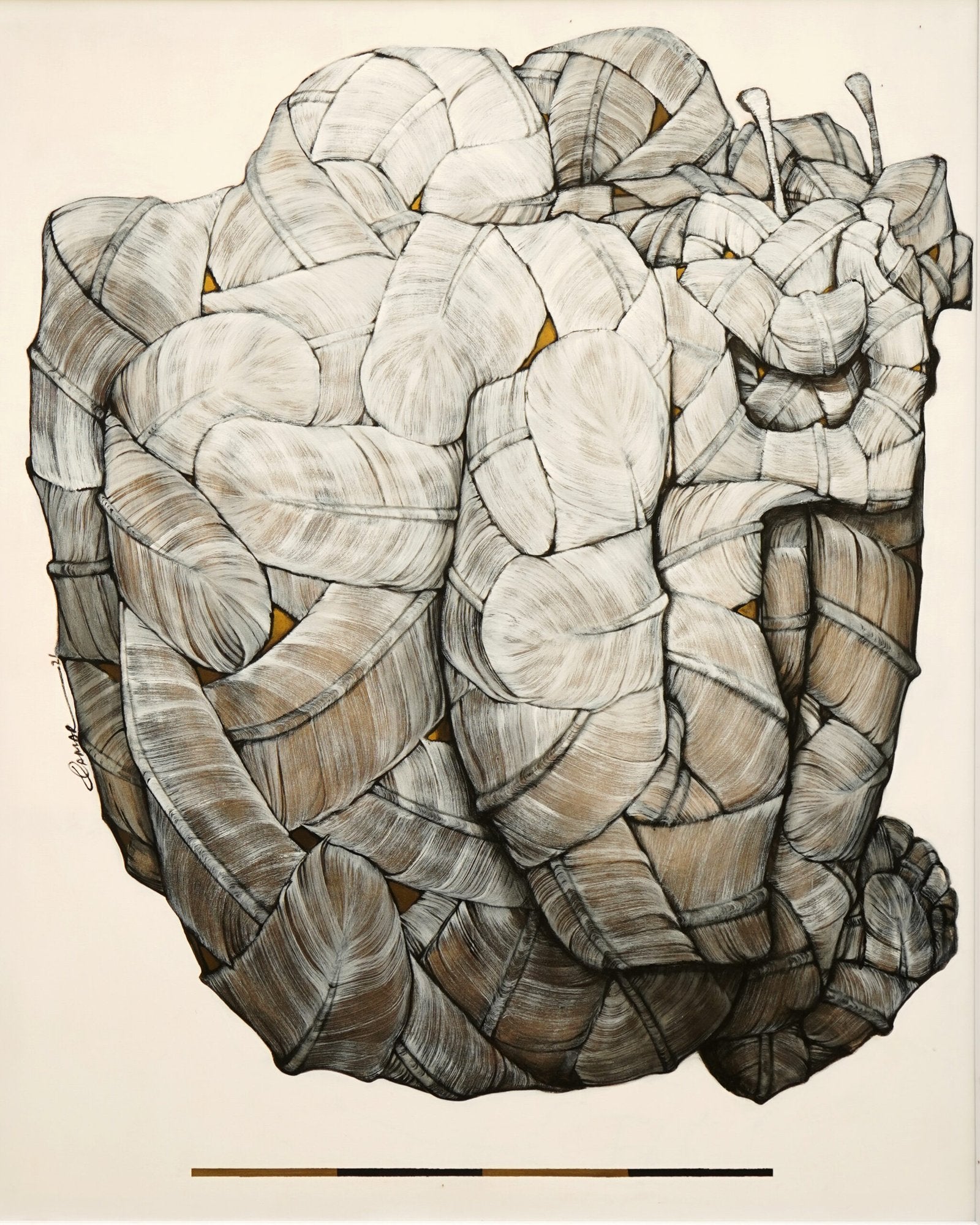 Qamar Siddiqui Layered Feathers Abstract Acrylic On Canvas 48x60 inches