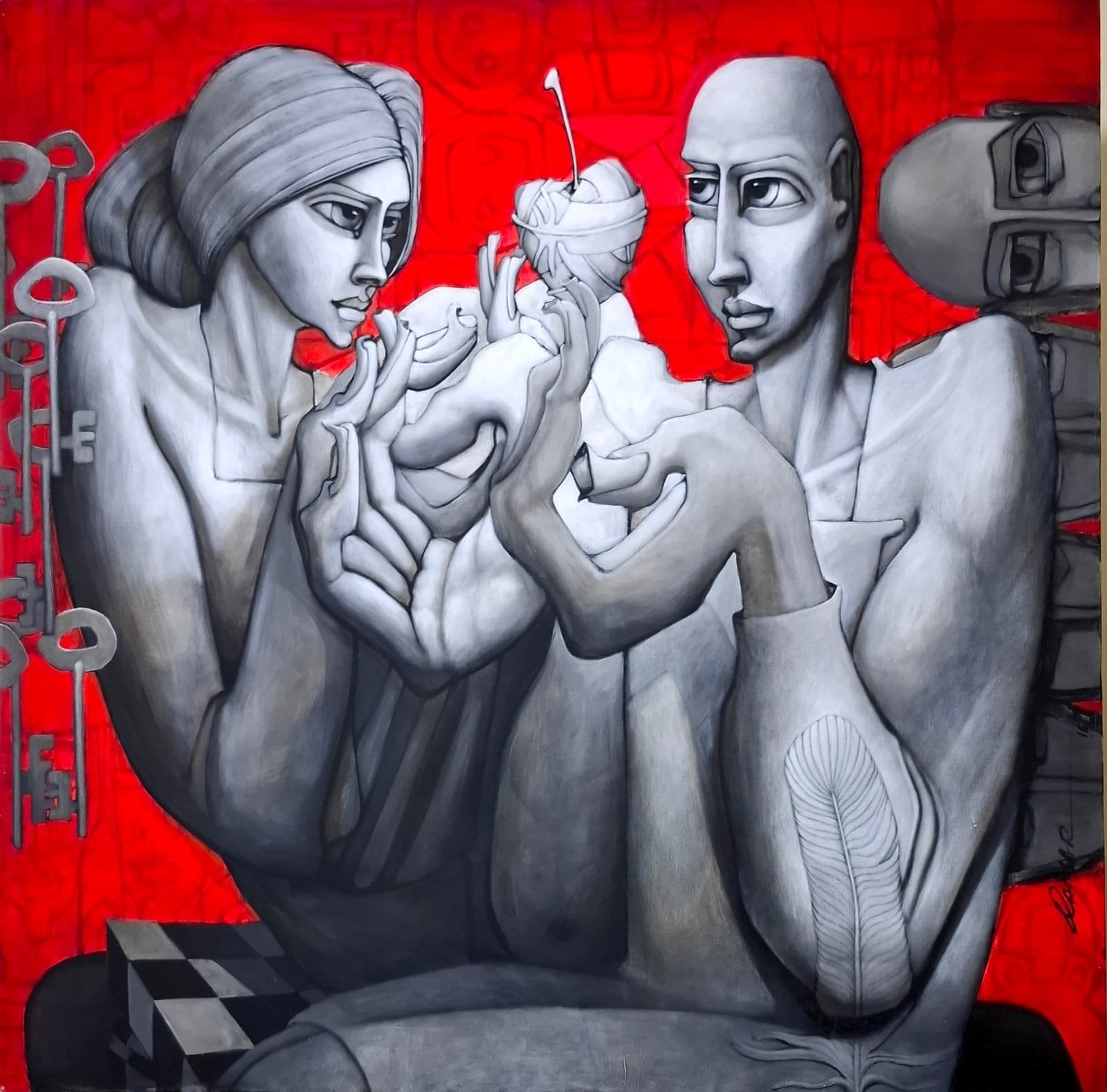Qamar Siddiqui Positive Thoughts Positive Relation Acrylic On Canvas 48x48 inches