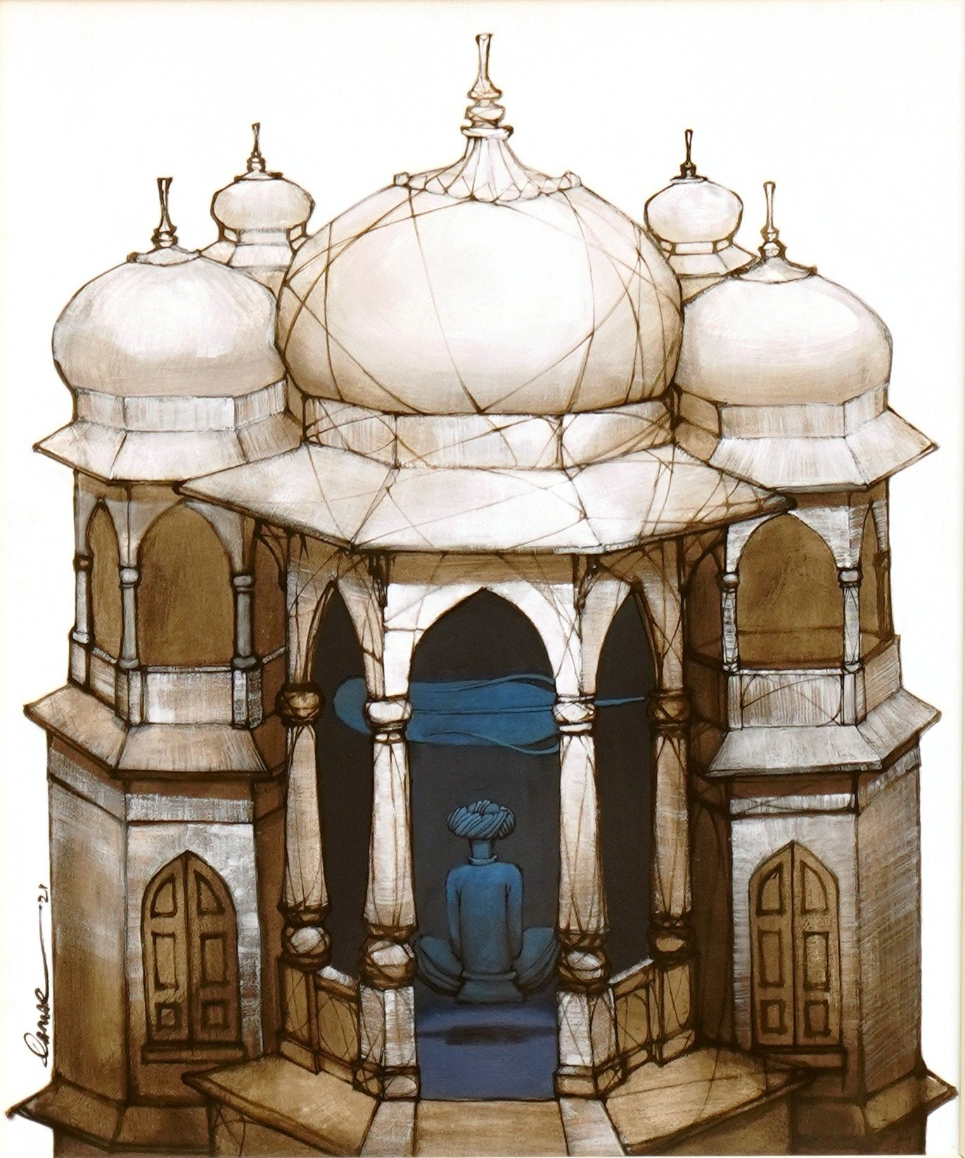 Qamar Siddiqui Seated Figure Dome Acrylic On Canvas 30x36 inches