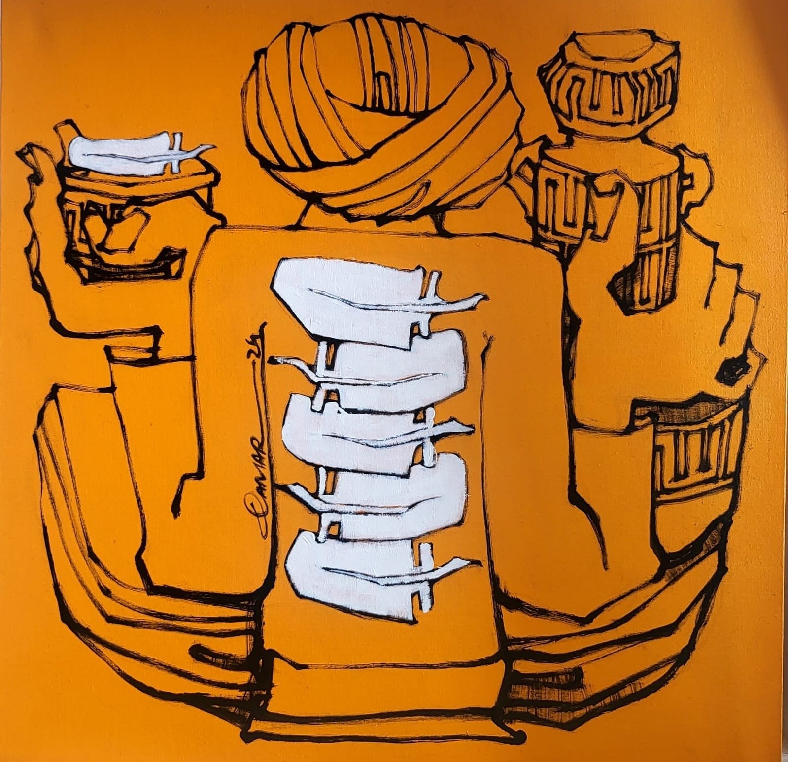 Qamar Siddiqui Waris Turban Man Acrylic On Canvas 24x24 inches
