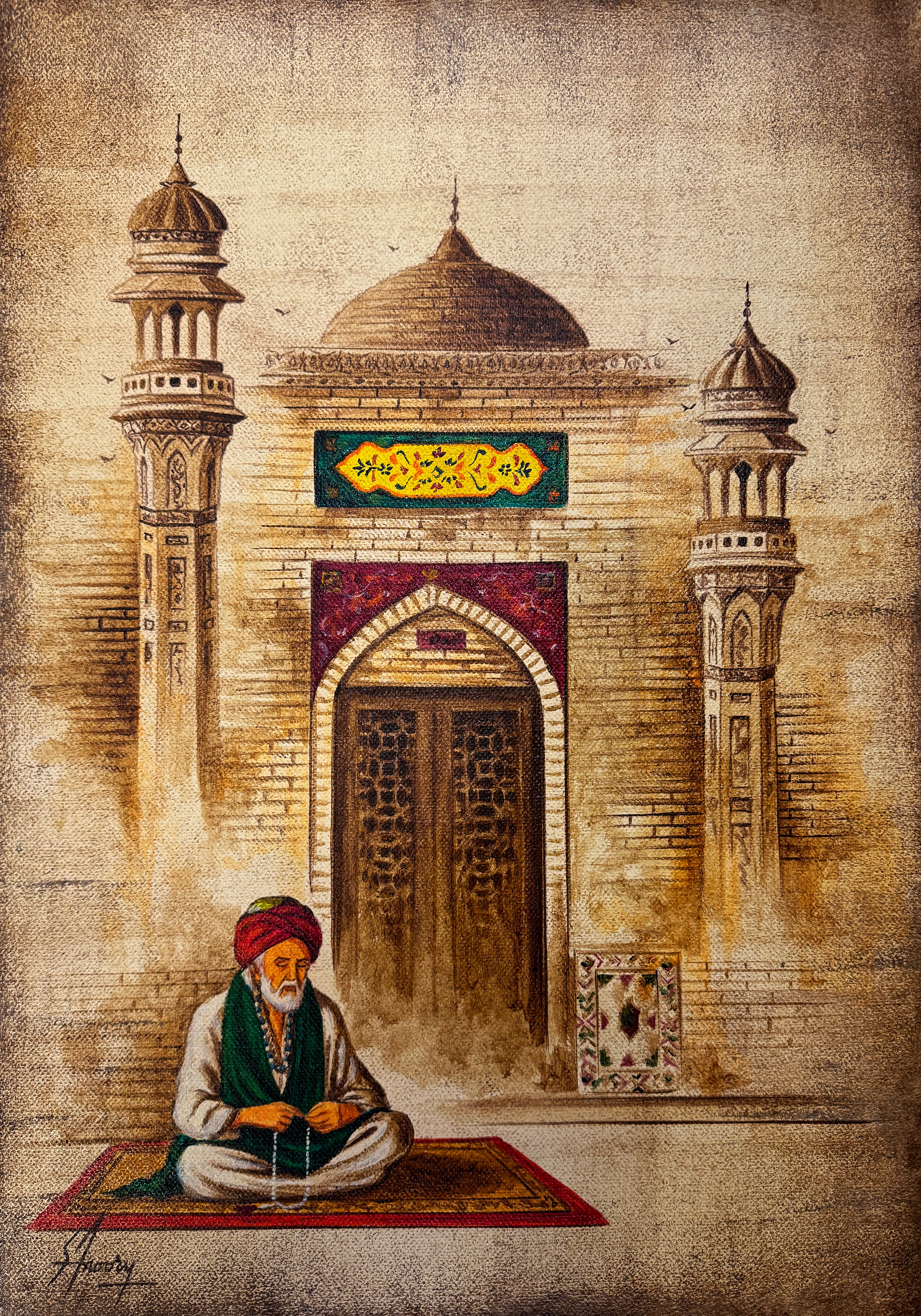 S.A. Noory Path of Serenity Spiritual Mosque Acrylic on Canvas 14x20 inches