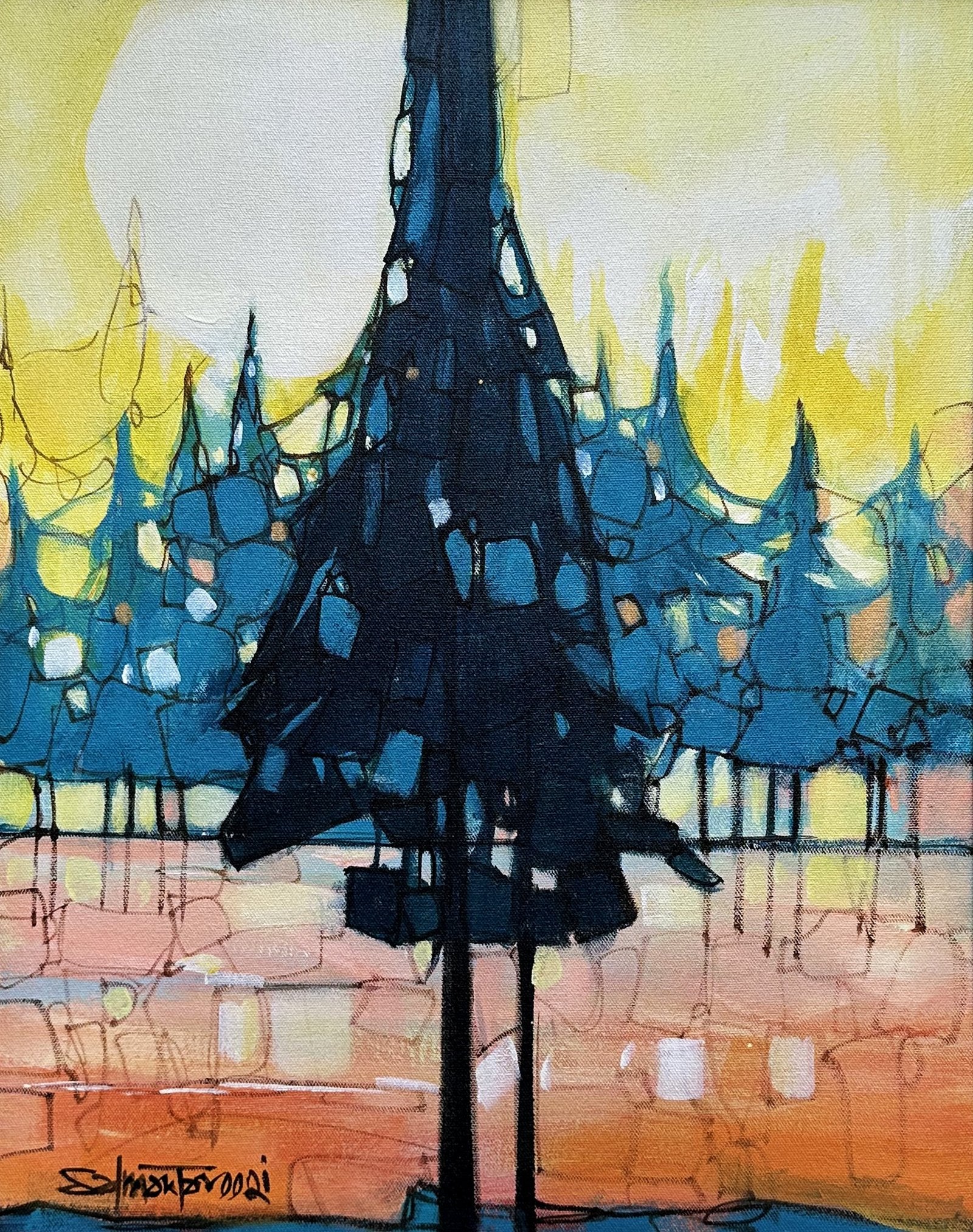 Salman Farooqi Azure Forest Acrylic on Canvas 16x20 inches