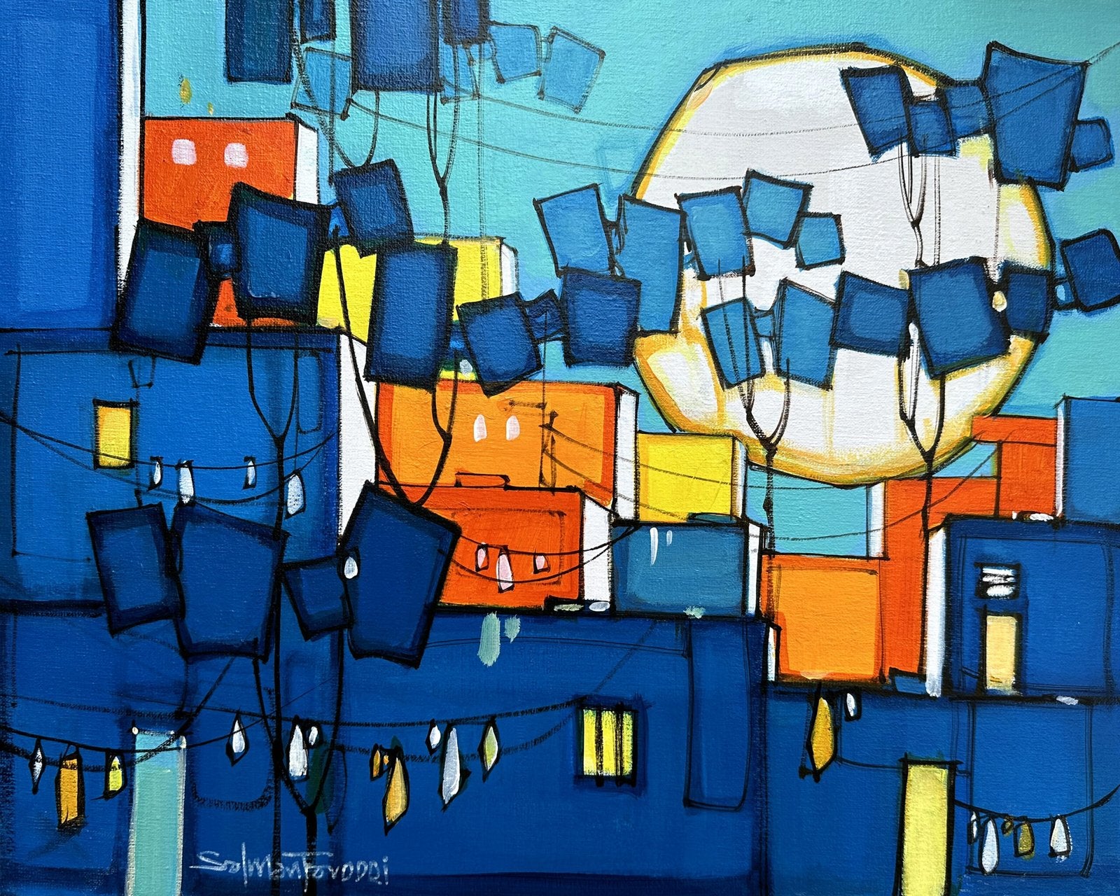Salman Farooqi Cobalt Horizon Acrylic on Canvas 16x20 inches