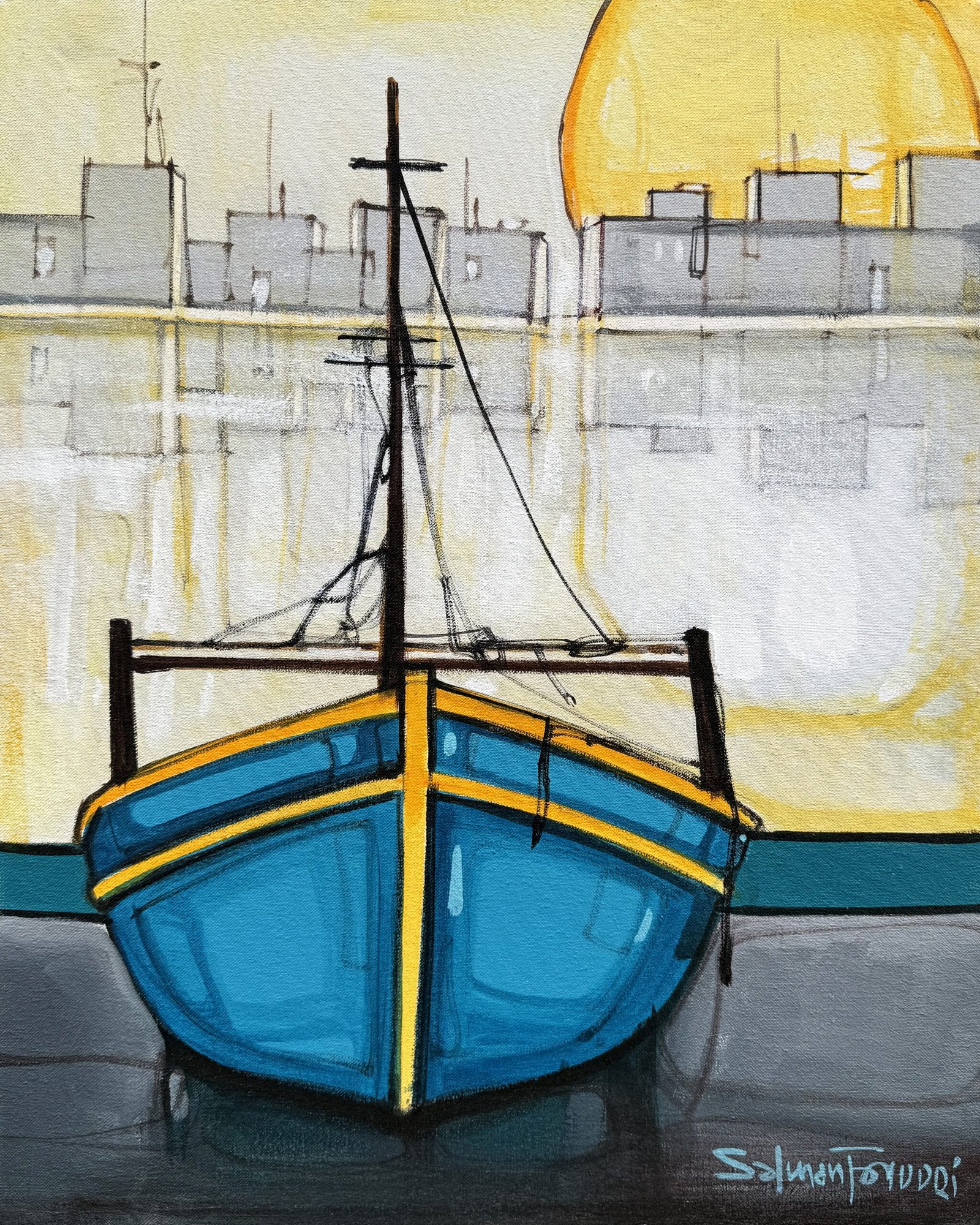 Salman Farooqi Modern Seascape Acrylic on Canvas 16x20 inches