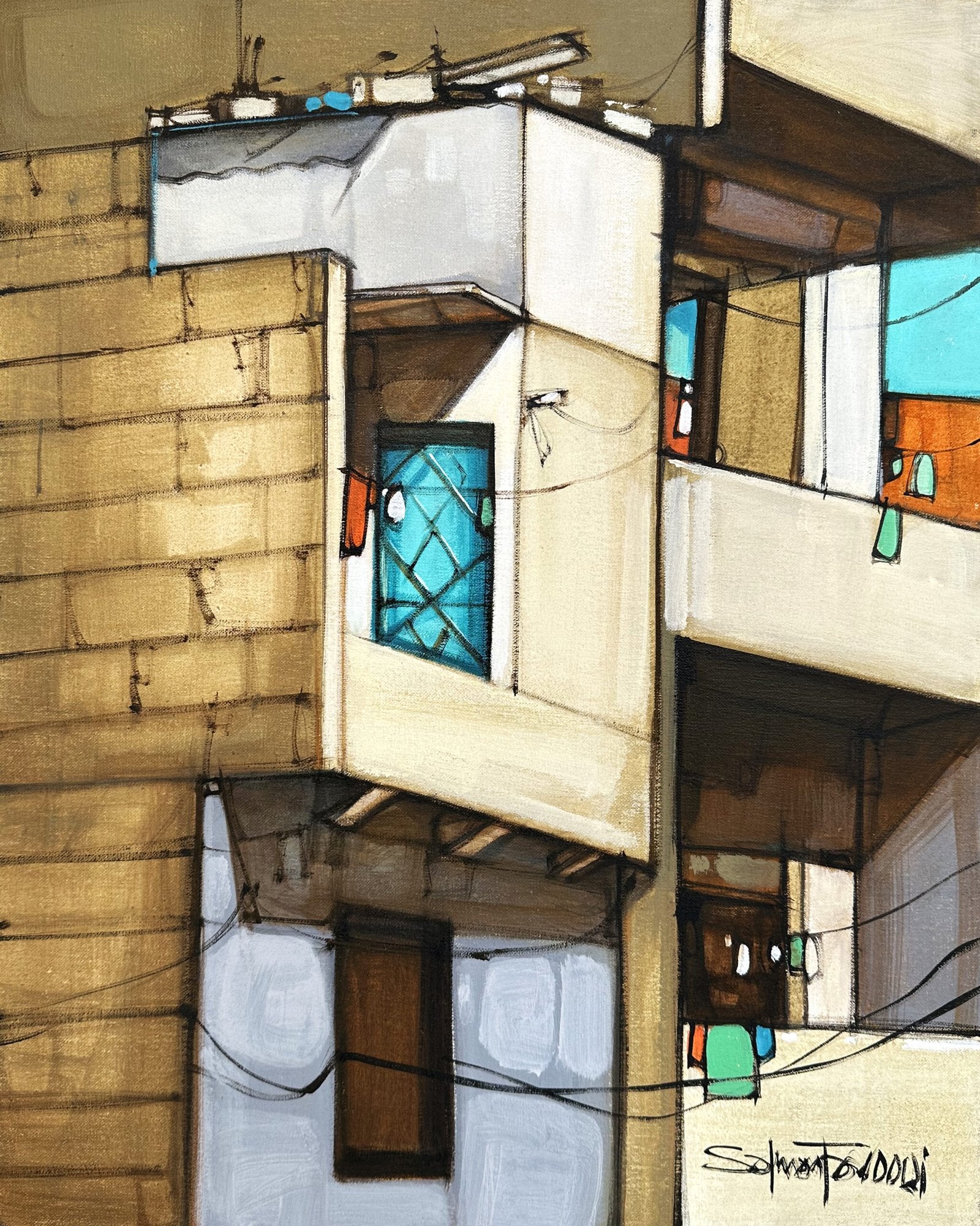 Salman Farooqi Turquoise Window Acrylic on Canvas 16x20 inches